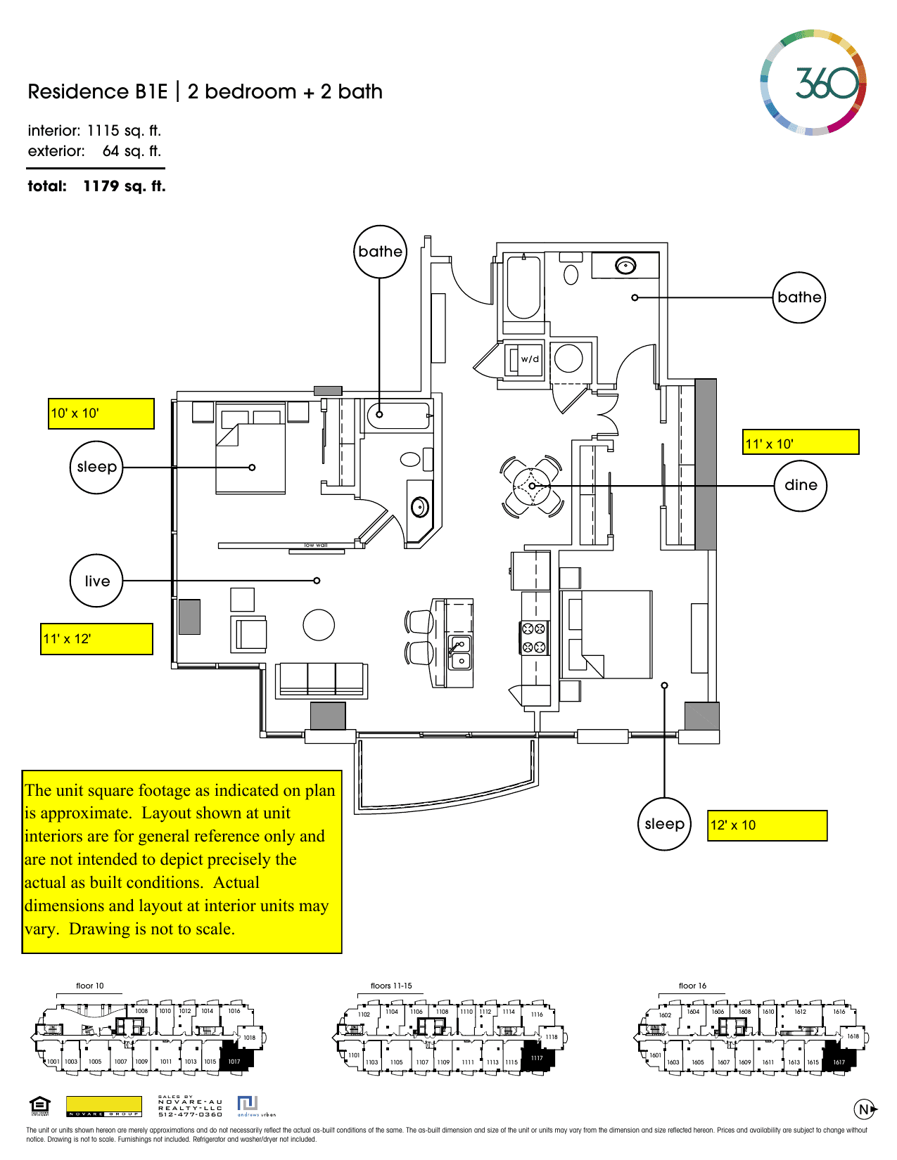 B1E floor plan — 2 bed, 1115 SF