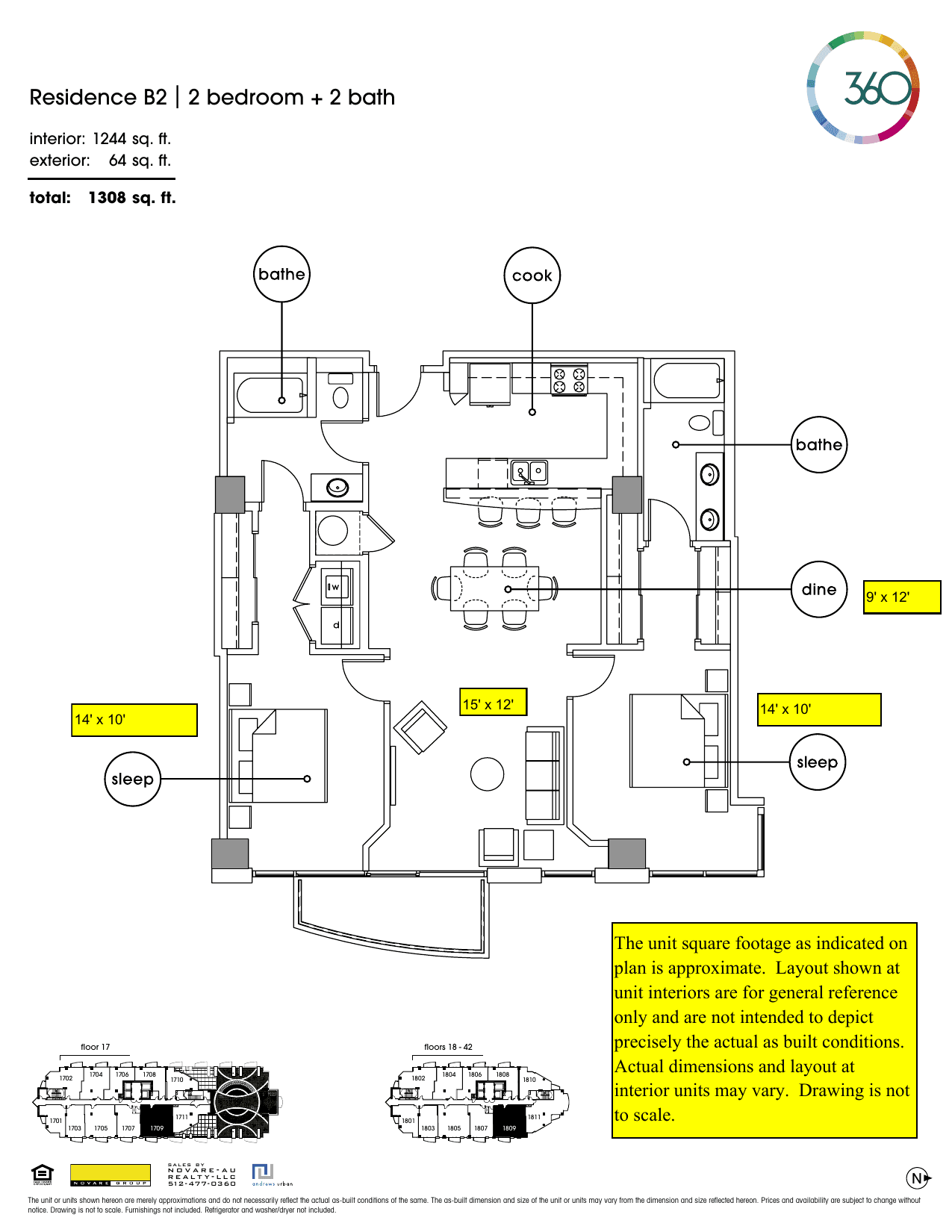 B2 floor plan — 2 bed, 1244 SF