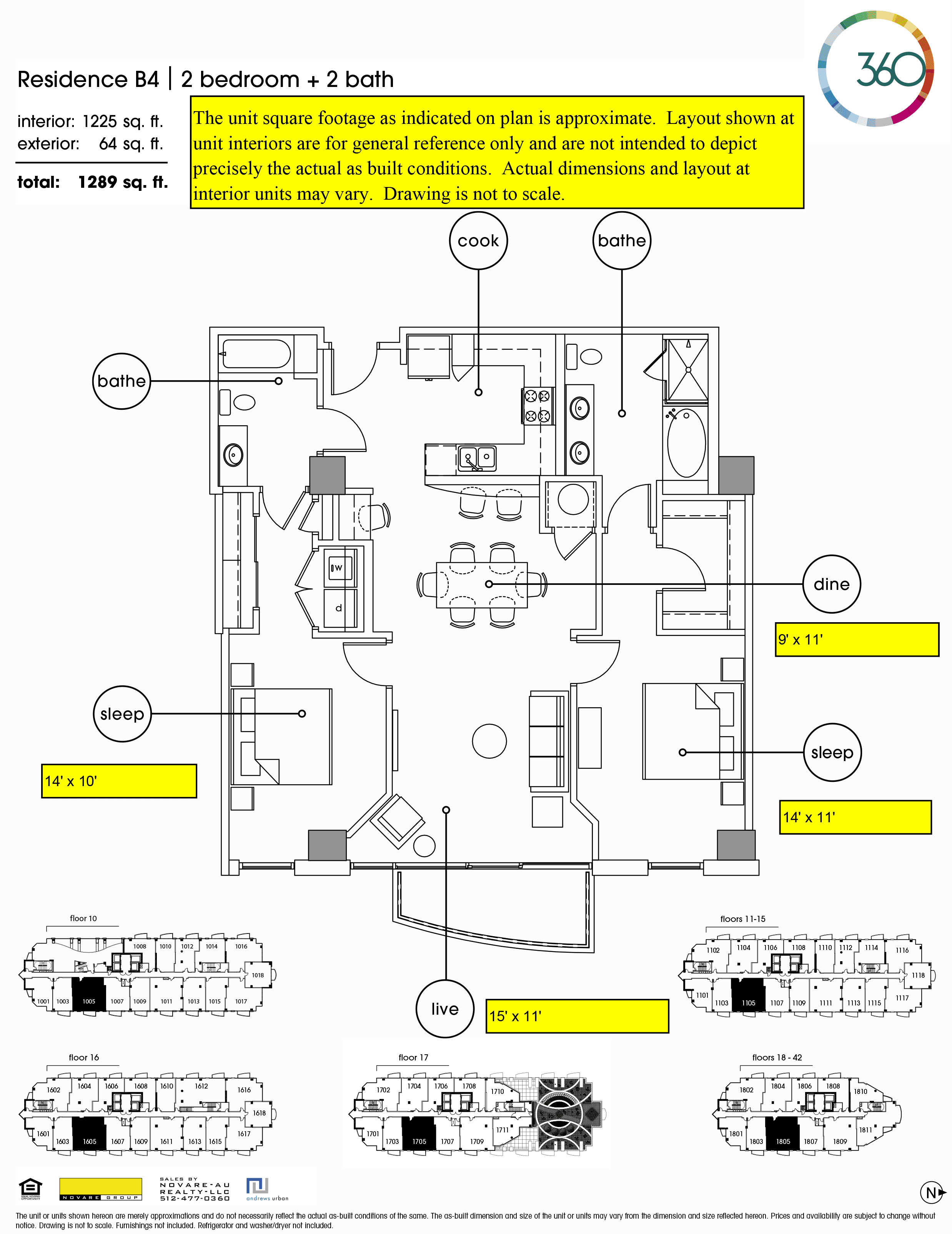 360 Condominiums B4 floor plan - 2 bed, 1225 SF