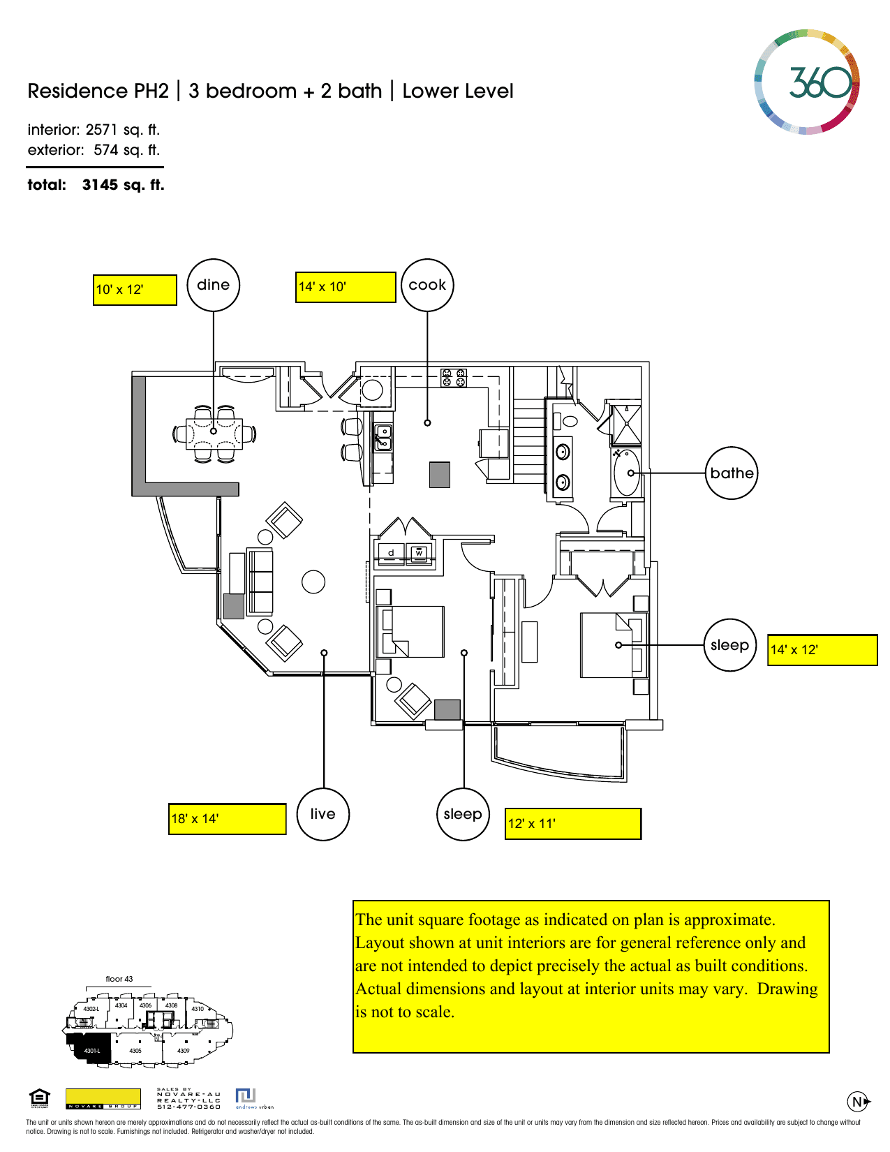 360 Condominiums PH2 floor plan - 3 bed, 2571 SF