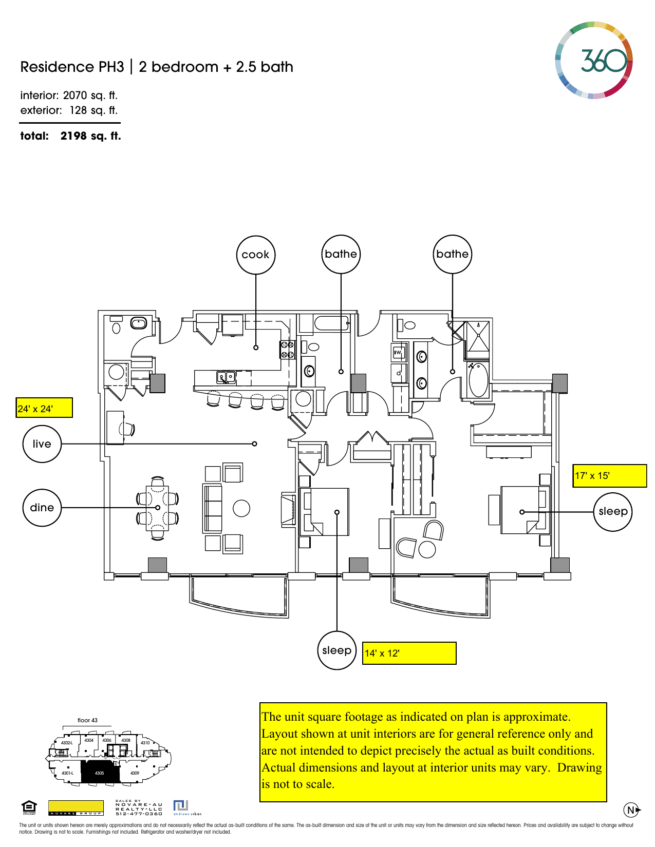 360 Condominiums PH3 floor plan - 2 bed, 2070 SF