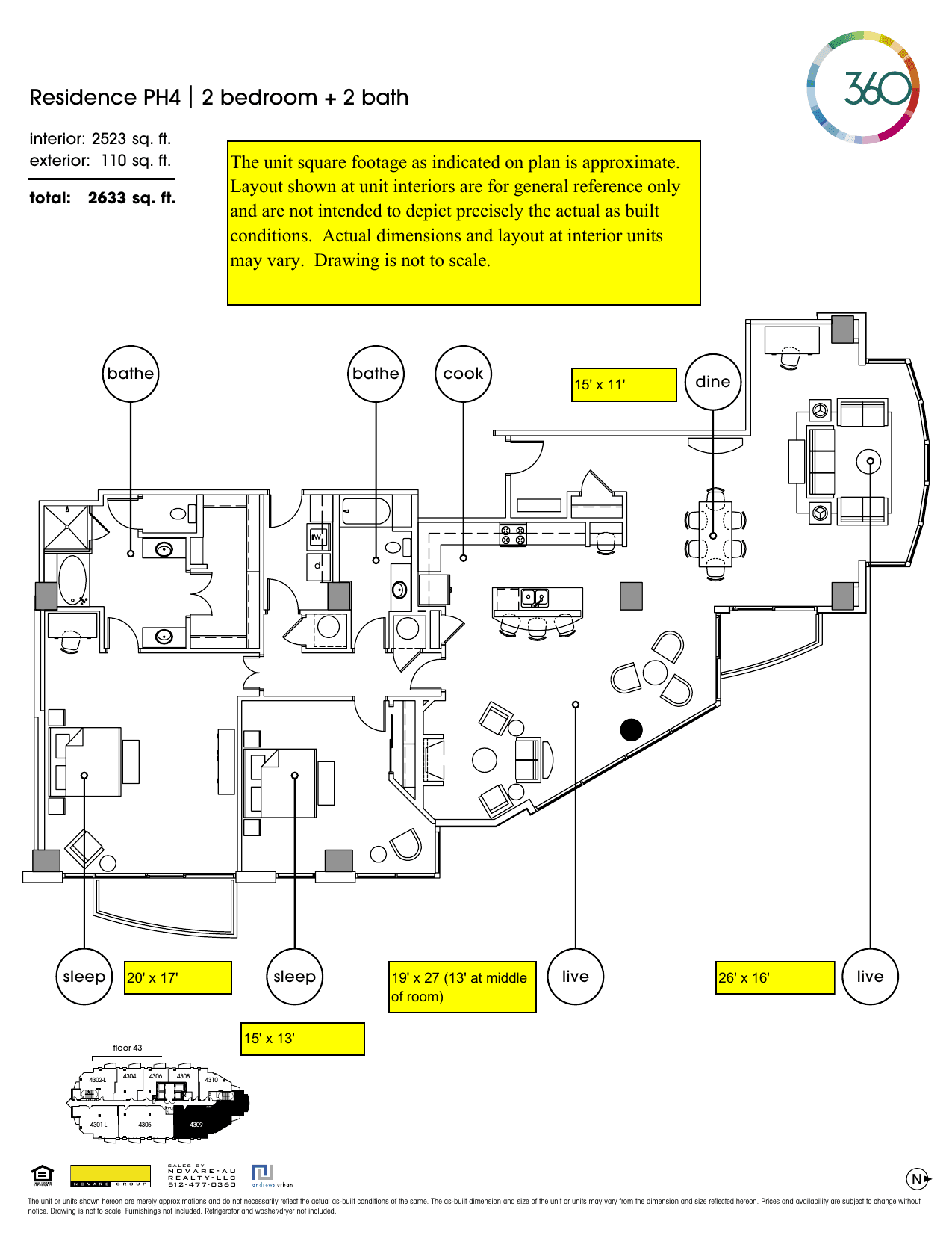 360 Condominiums PH4 floor plan - 2 bed, 2523 SF