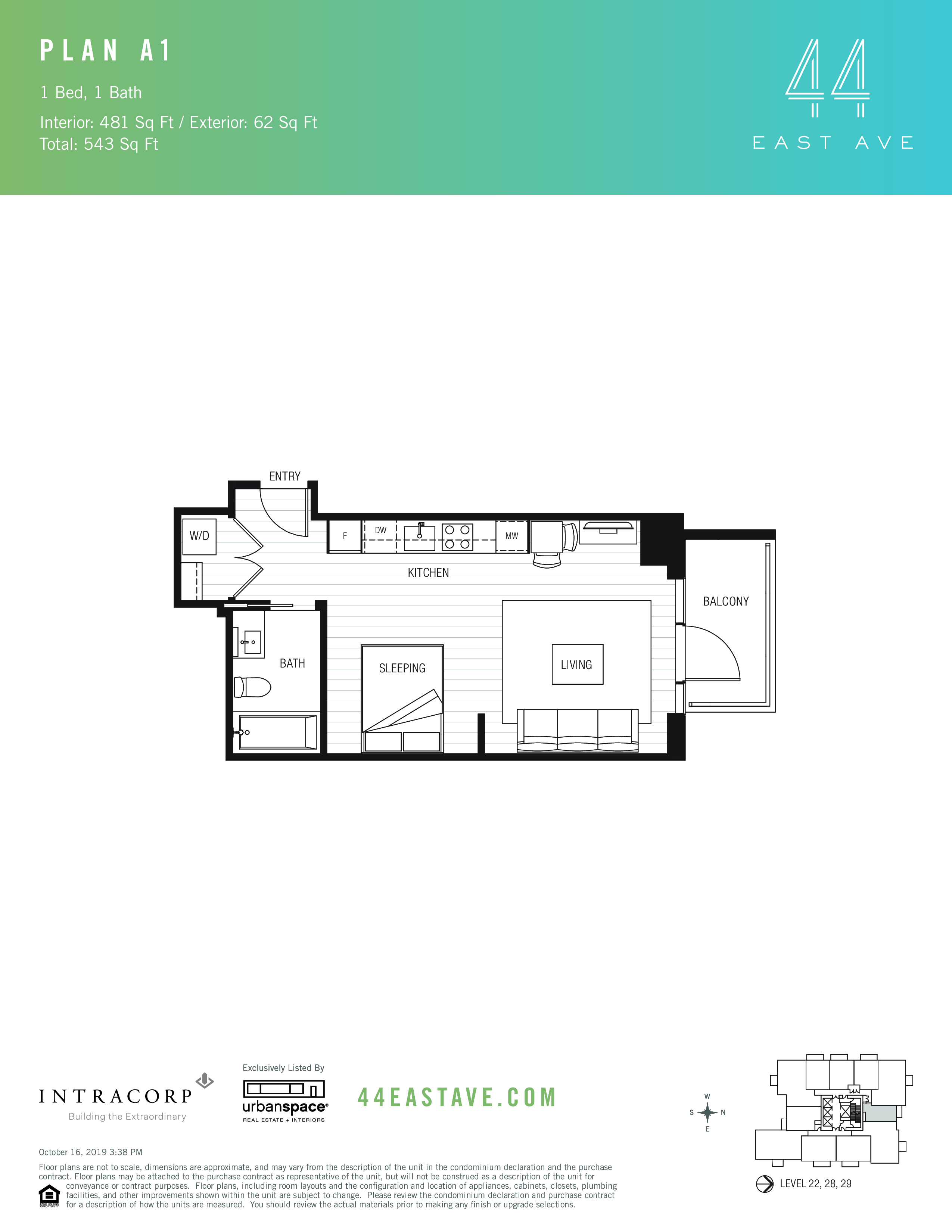 A1 floor plan — 0 bed, 481 SF