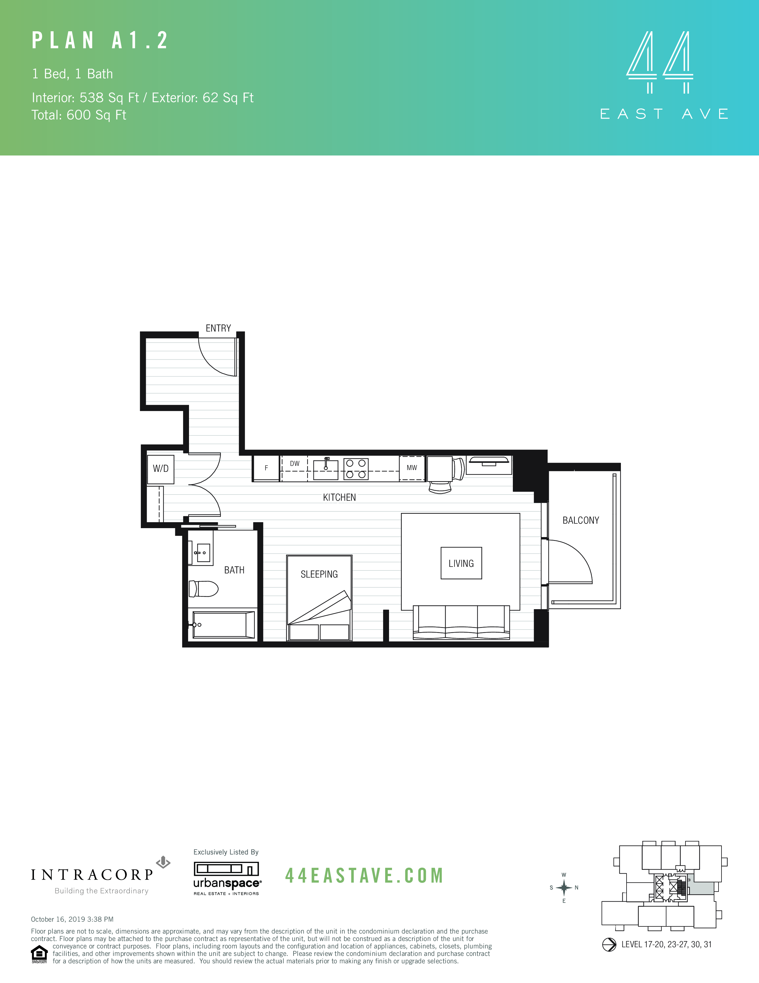 A1.2 floor plan — 0 bed, 538 SF