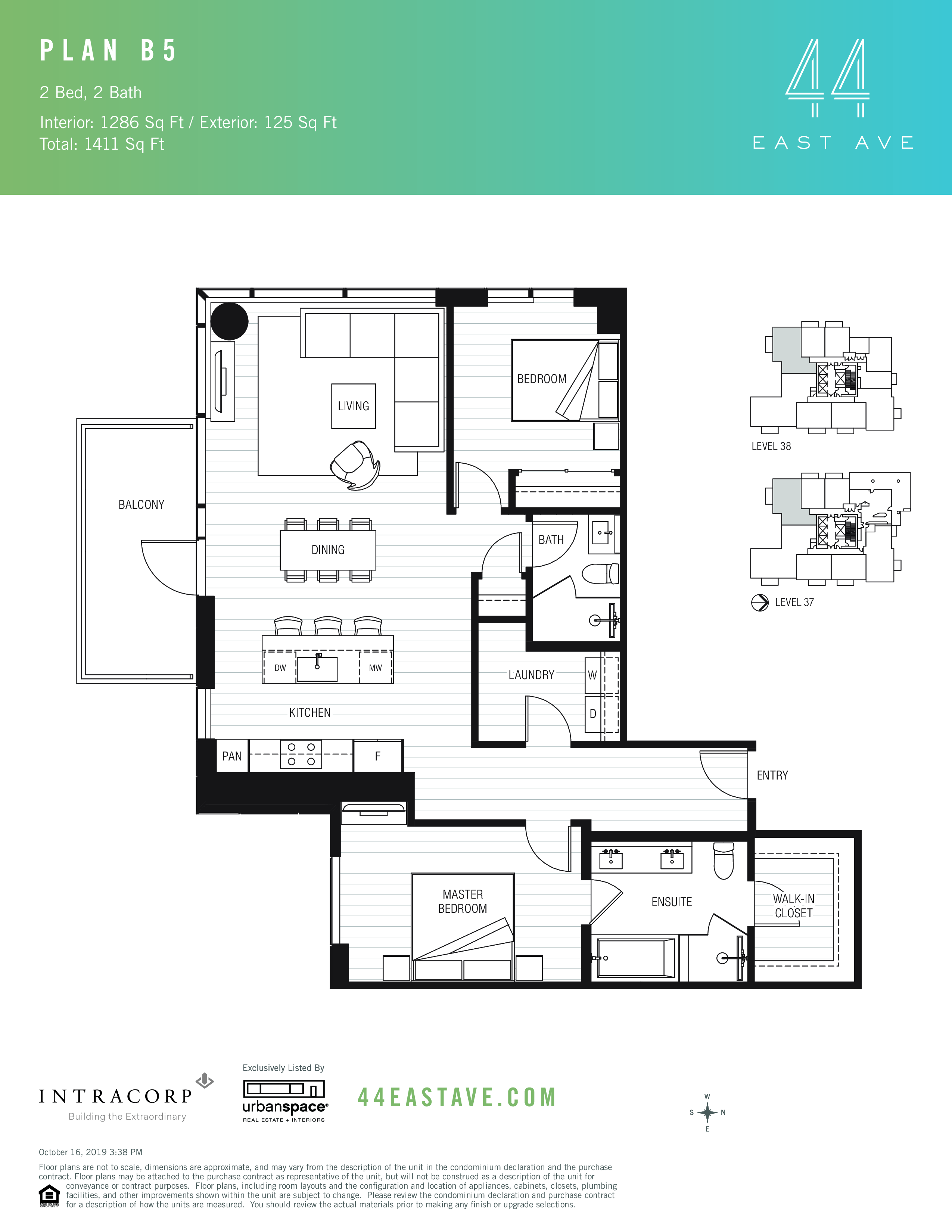 44 East B5 floor plan - 2 bed, 1286 SF