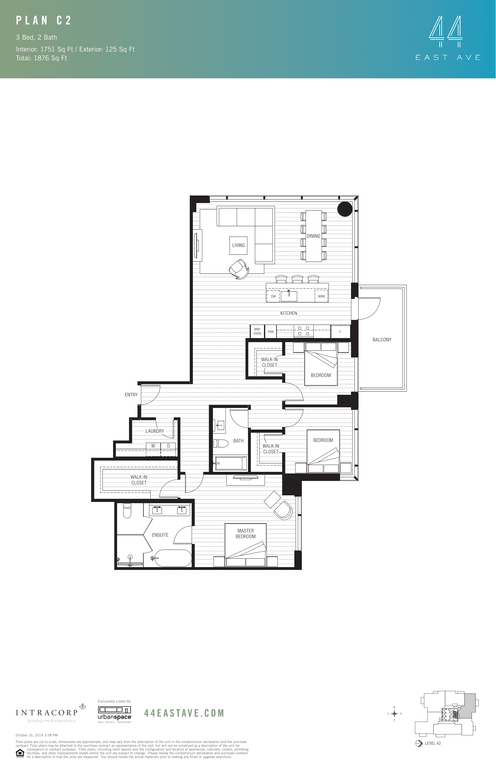44 East C2 floor plan - 3 bed, 1751 SF