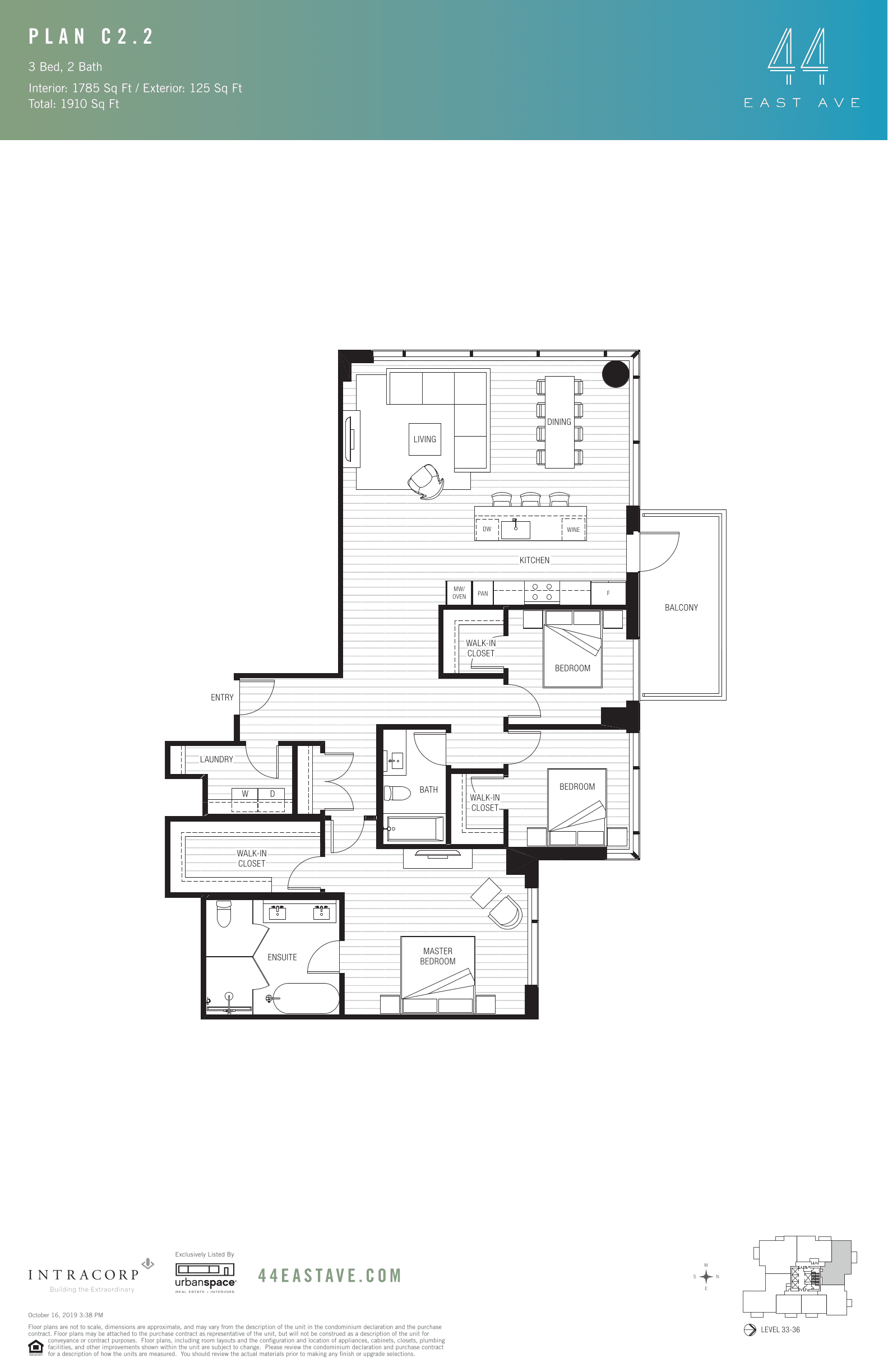 44 East C2.2 floor plan - 3 bed, 1785 SF