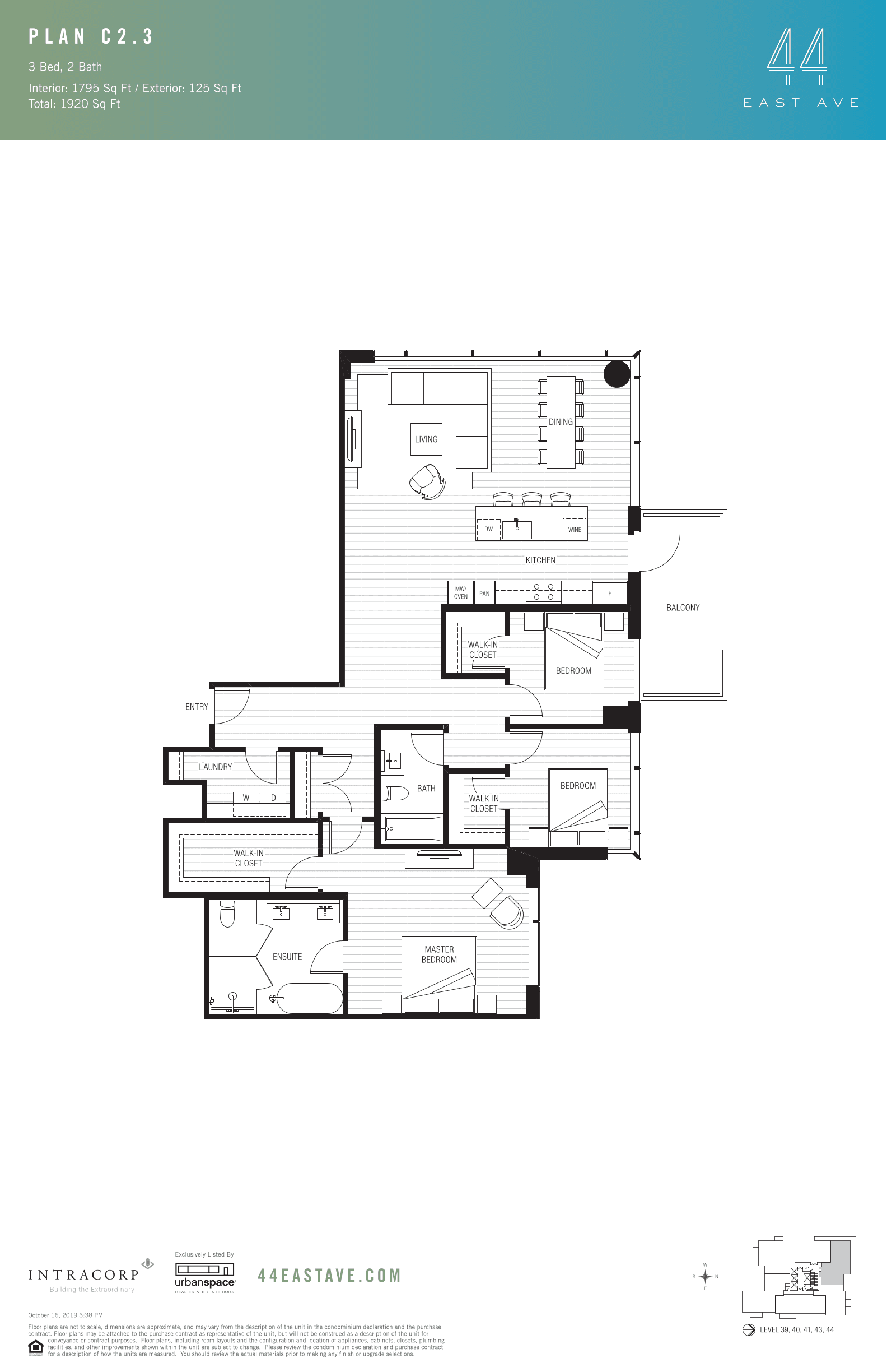44 East C2.3 floor plan - 3 bed, 1795 SF