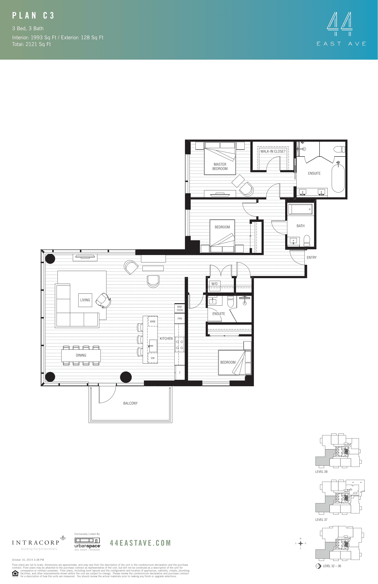 44 East C3 floor plan - 3 bed, 1993 SF