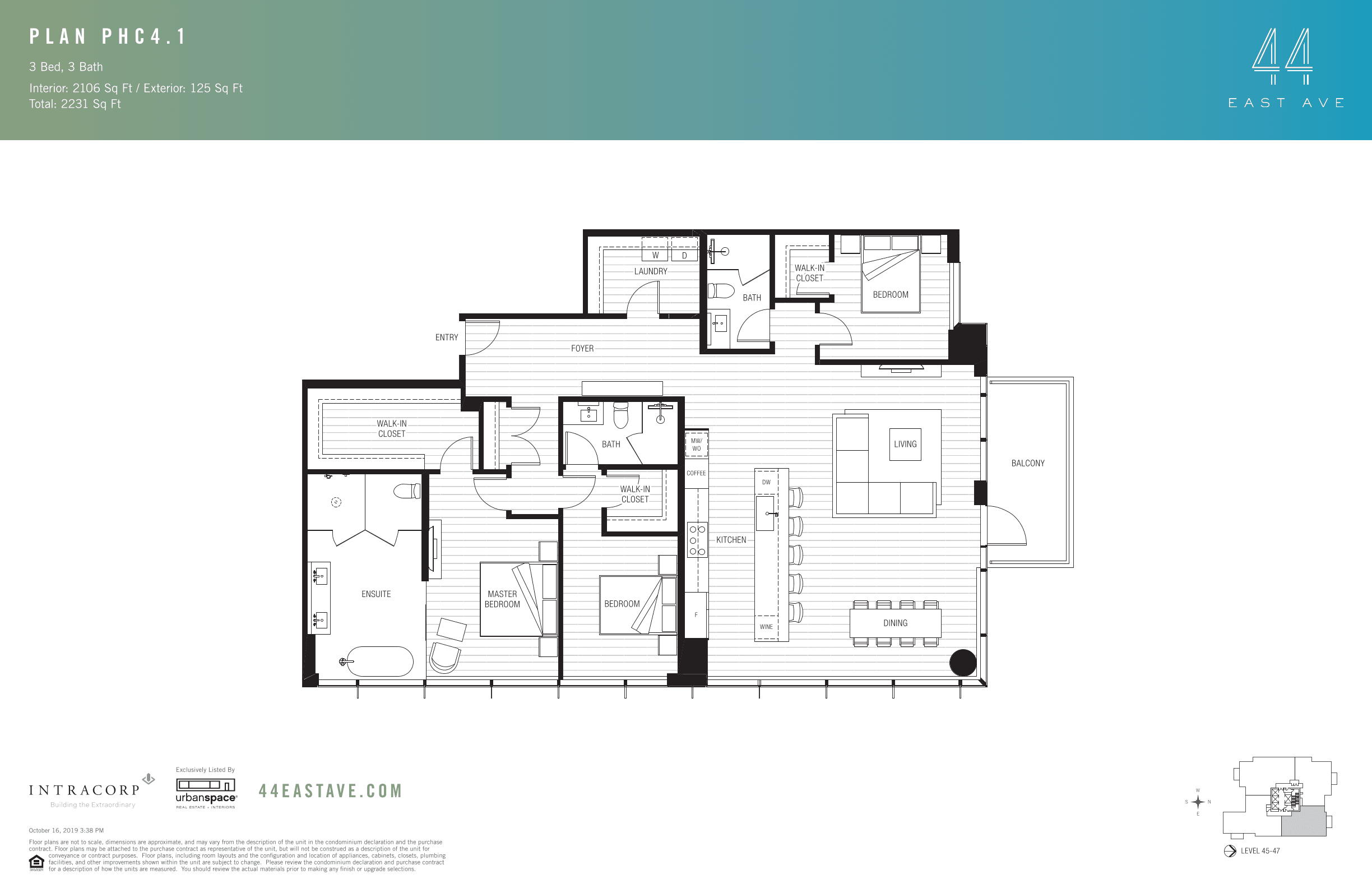 44 East PHC4.1 floor plan - 3 bed, 2106 SF