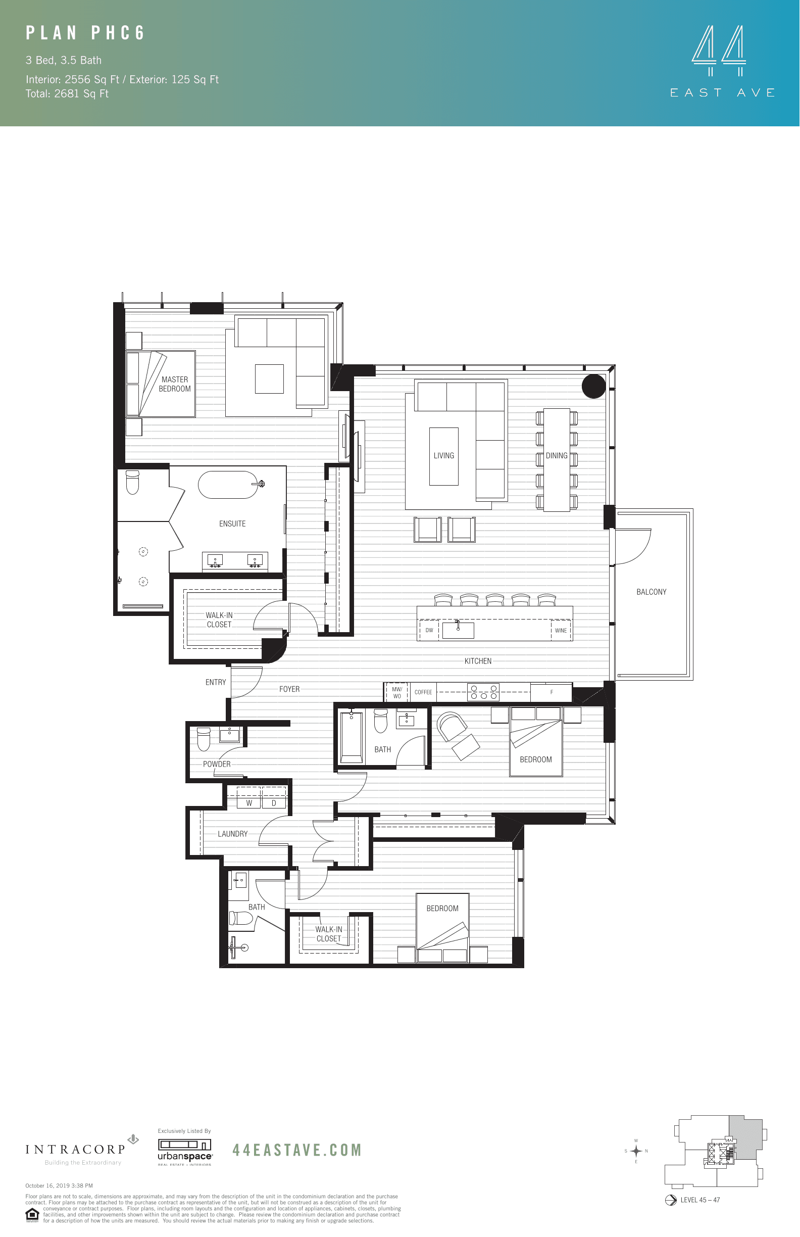 44 East PHC6 floor plan - 3 bed, 2556 SF