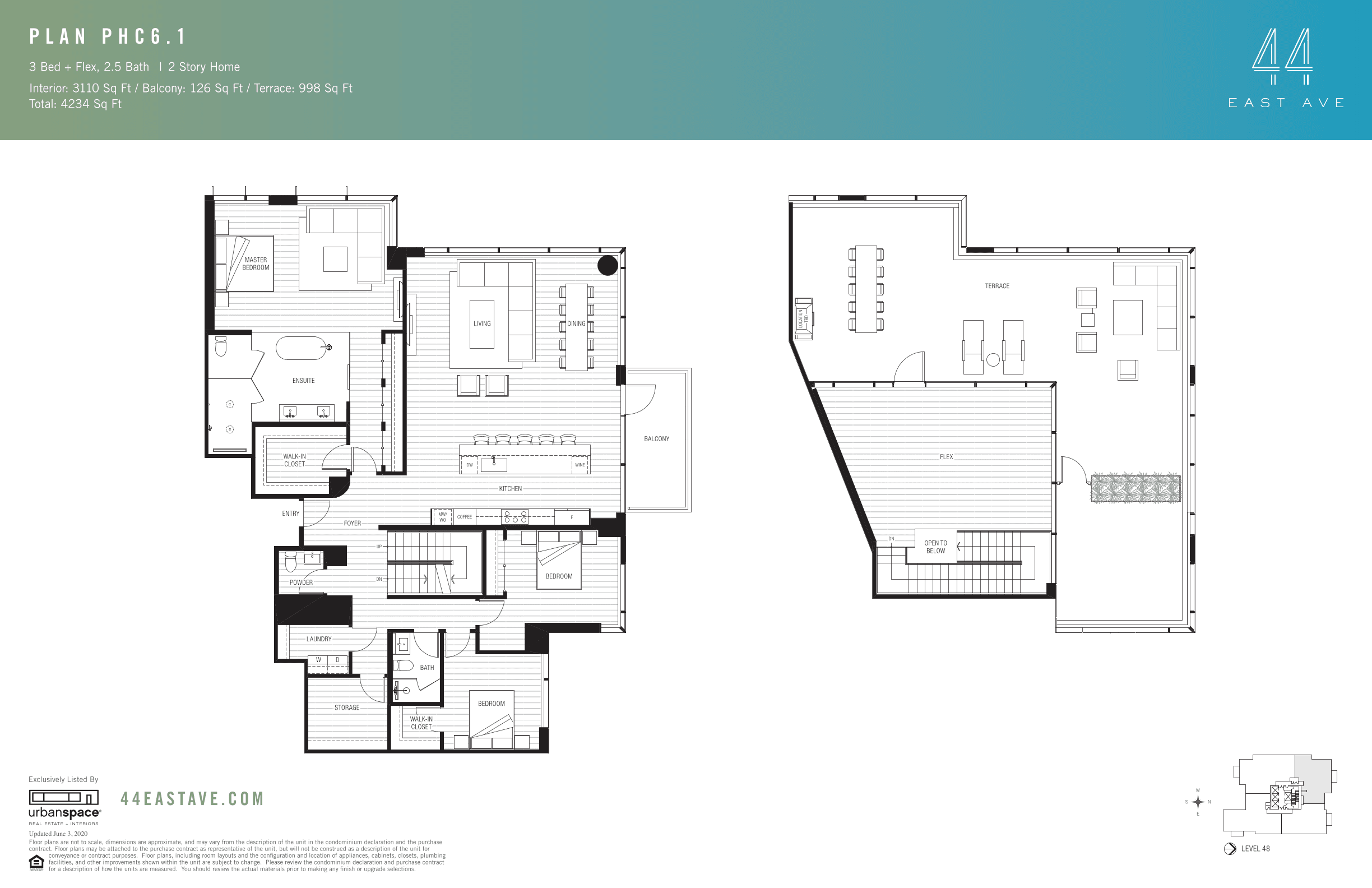 44 East PHC6.1 floor plan - 3 bed, 3110 SF