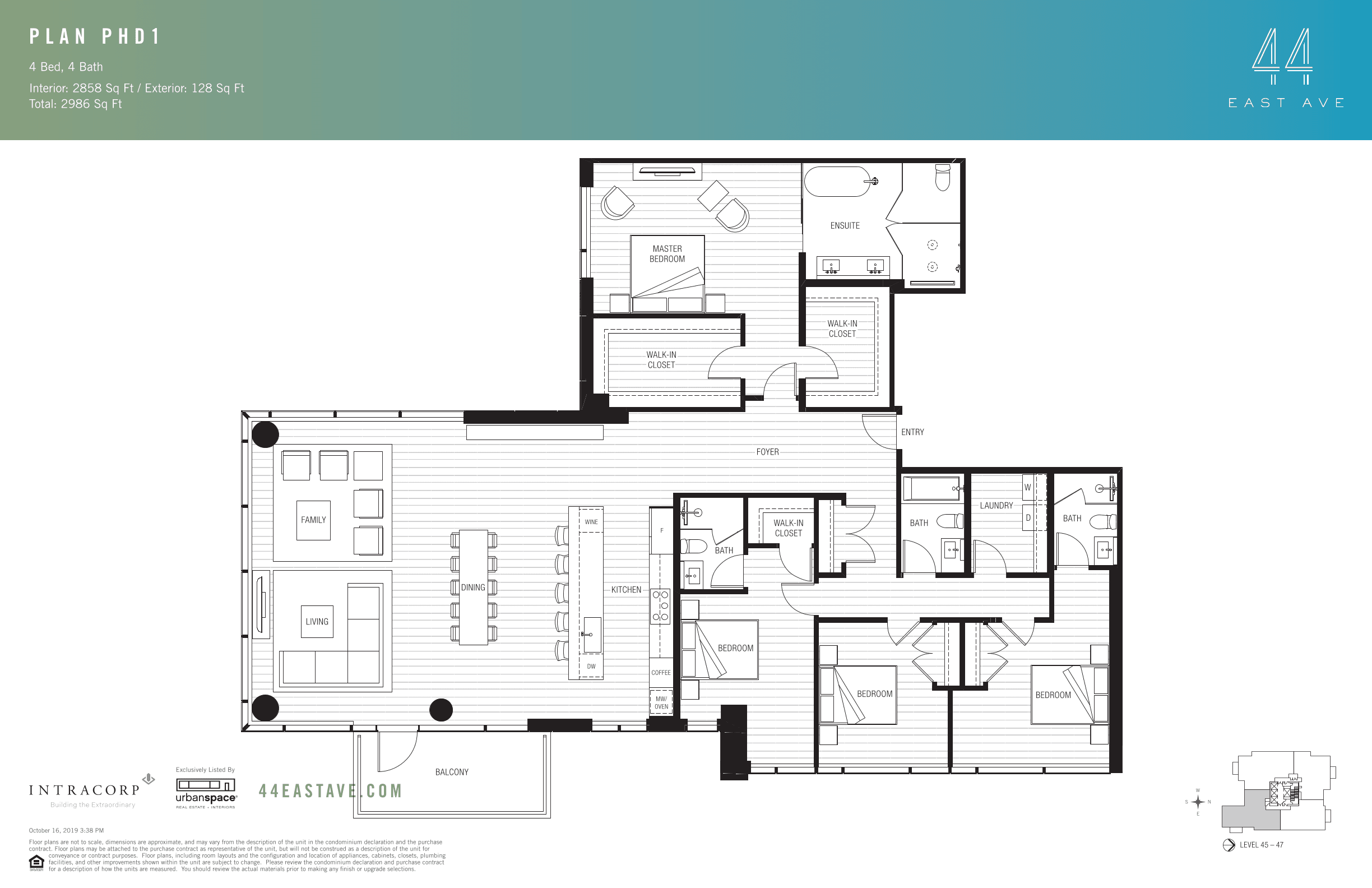 44 East PHD1 floor plan - 4 bed, 2858 SF