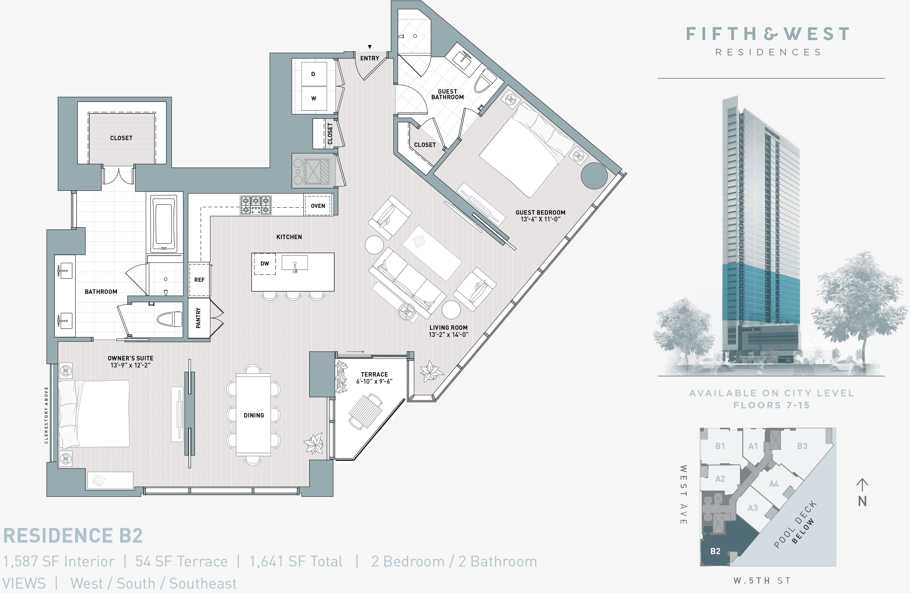 5th & West B2 floor plan - 2 bed, 1587 SF
