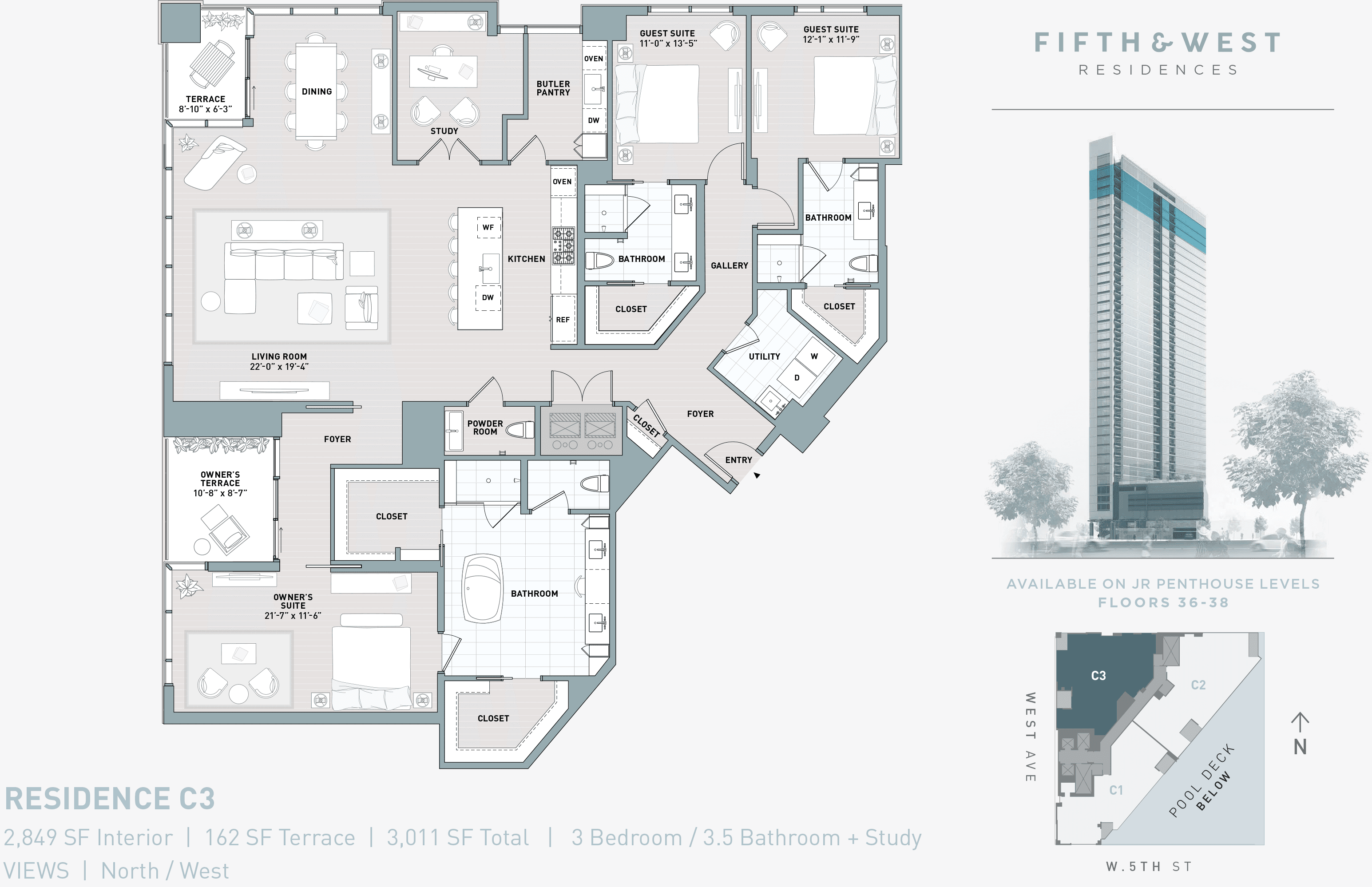 5th & West C3 floor plan - 3 bed, 2849 SF