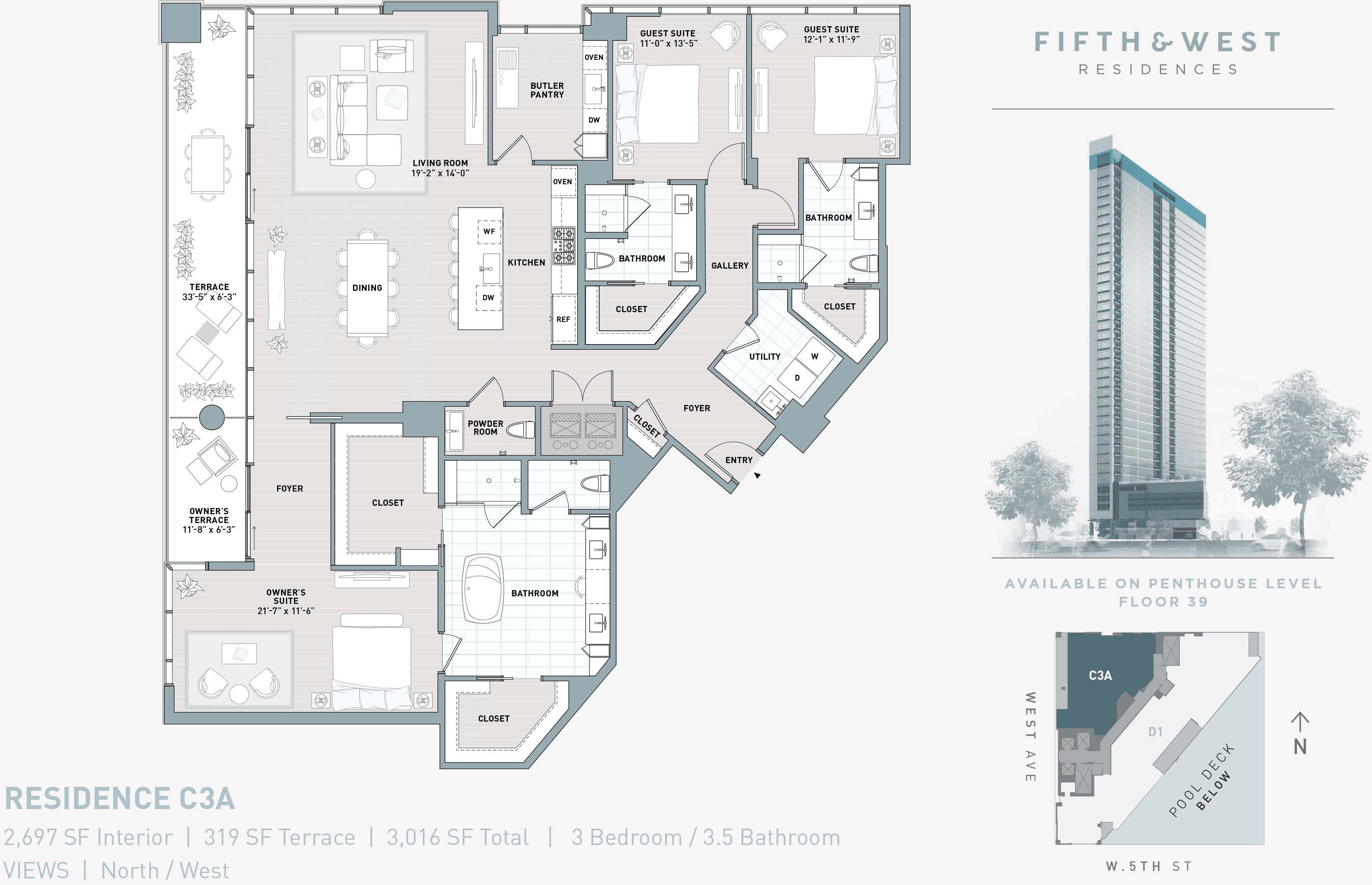 5th & West C3A floor plan - 3 bed, 2697 SF