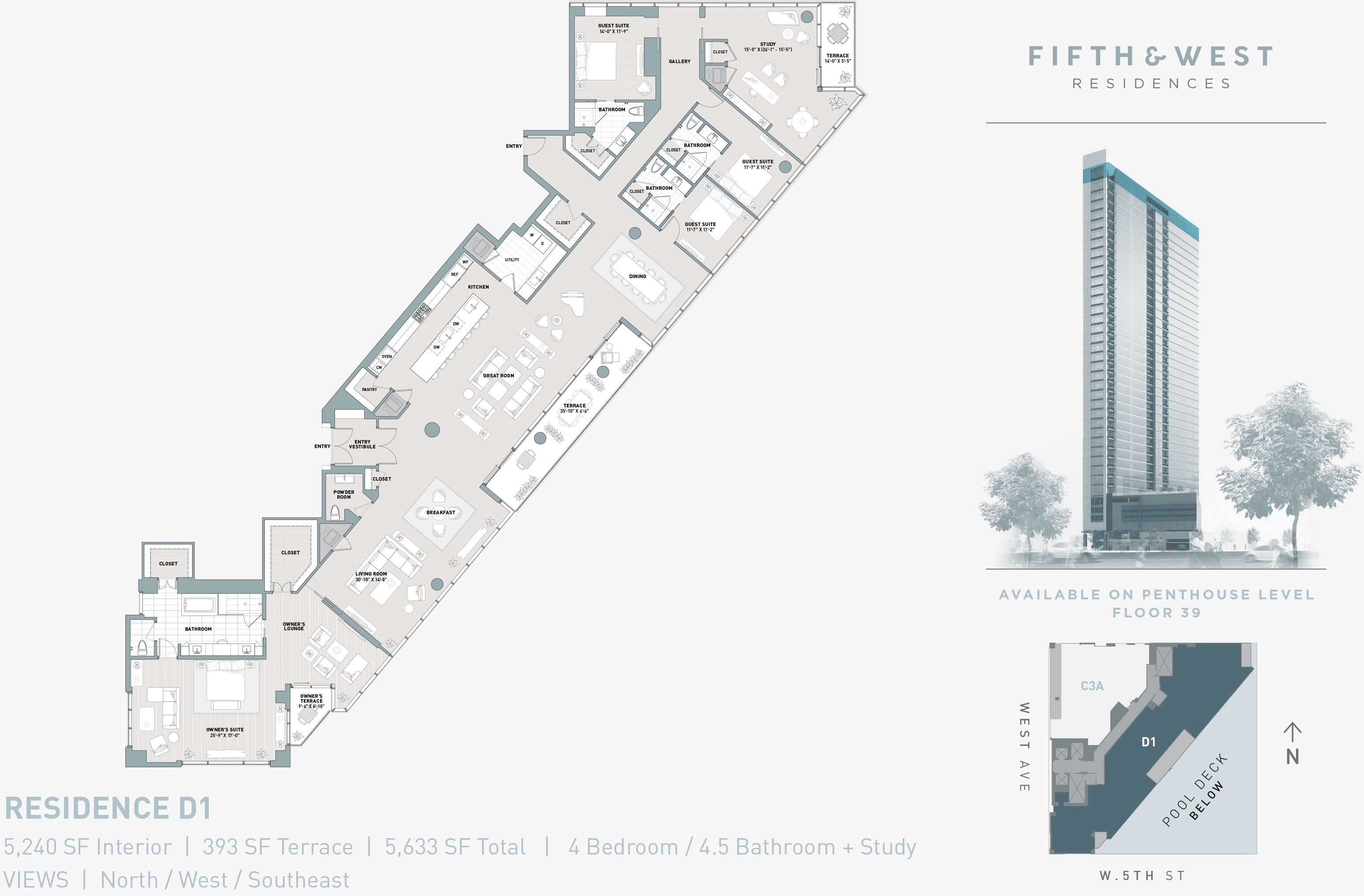 5th & West D1 floor plan - 4 bed, 5240 SF