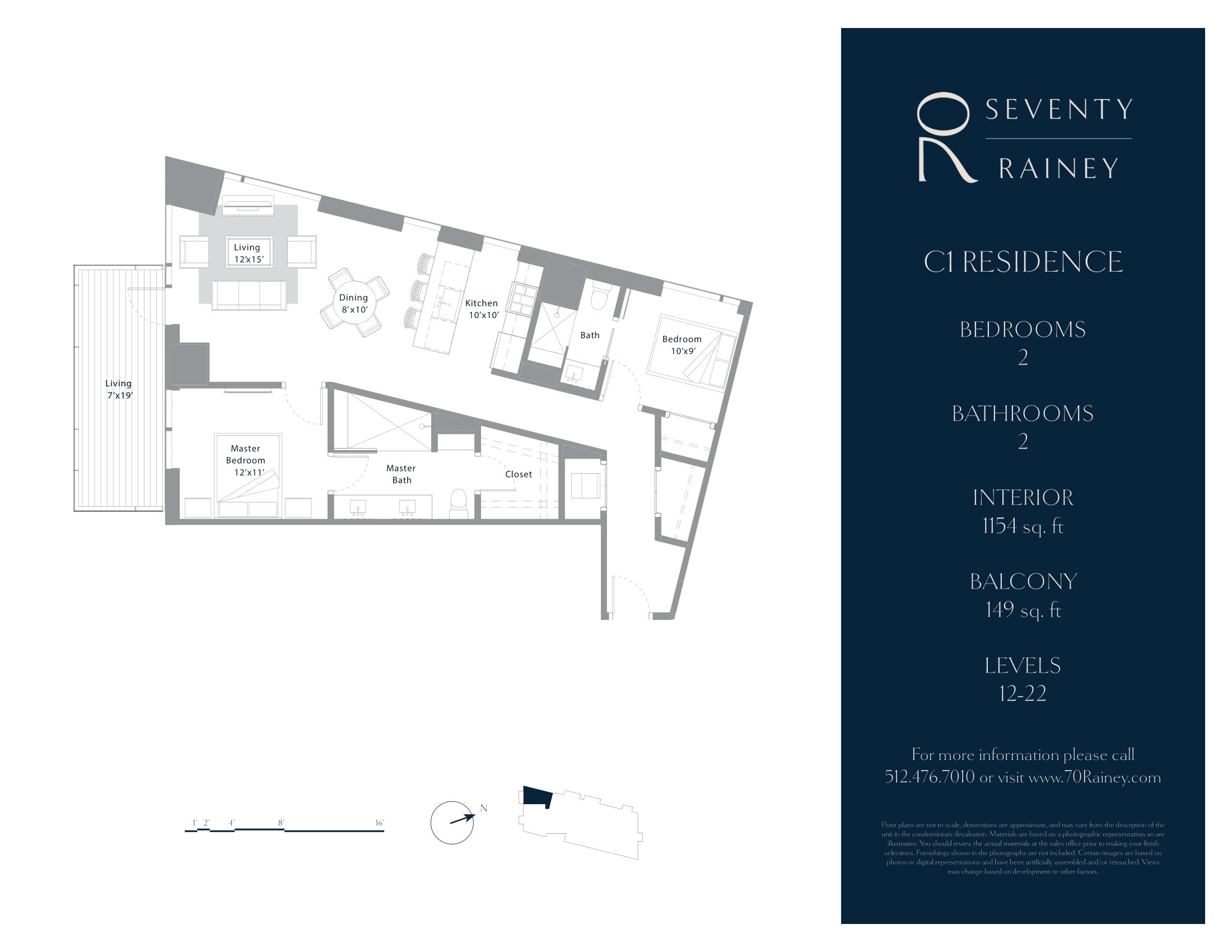 70 Rainey C1 floor plan - 2 bed, 1154 SF