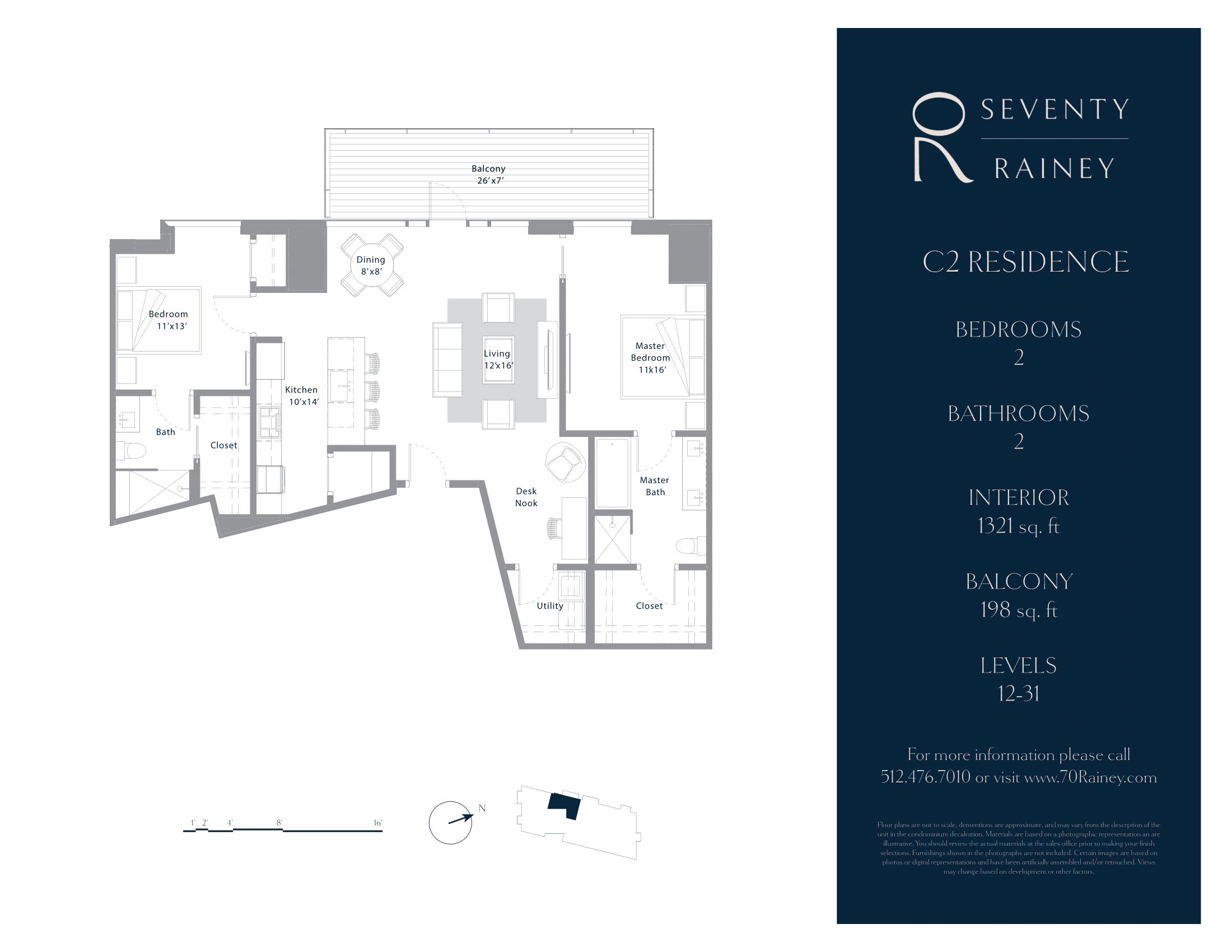 70 Rainey C2 floor plan - 2 bed, 1321 SF