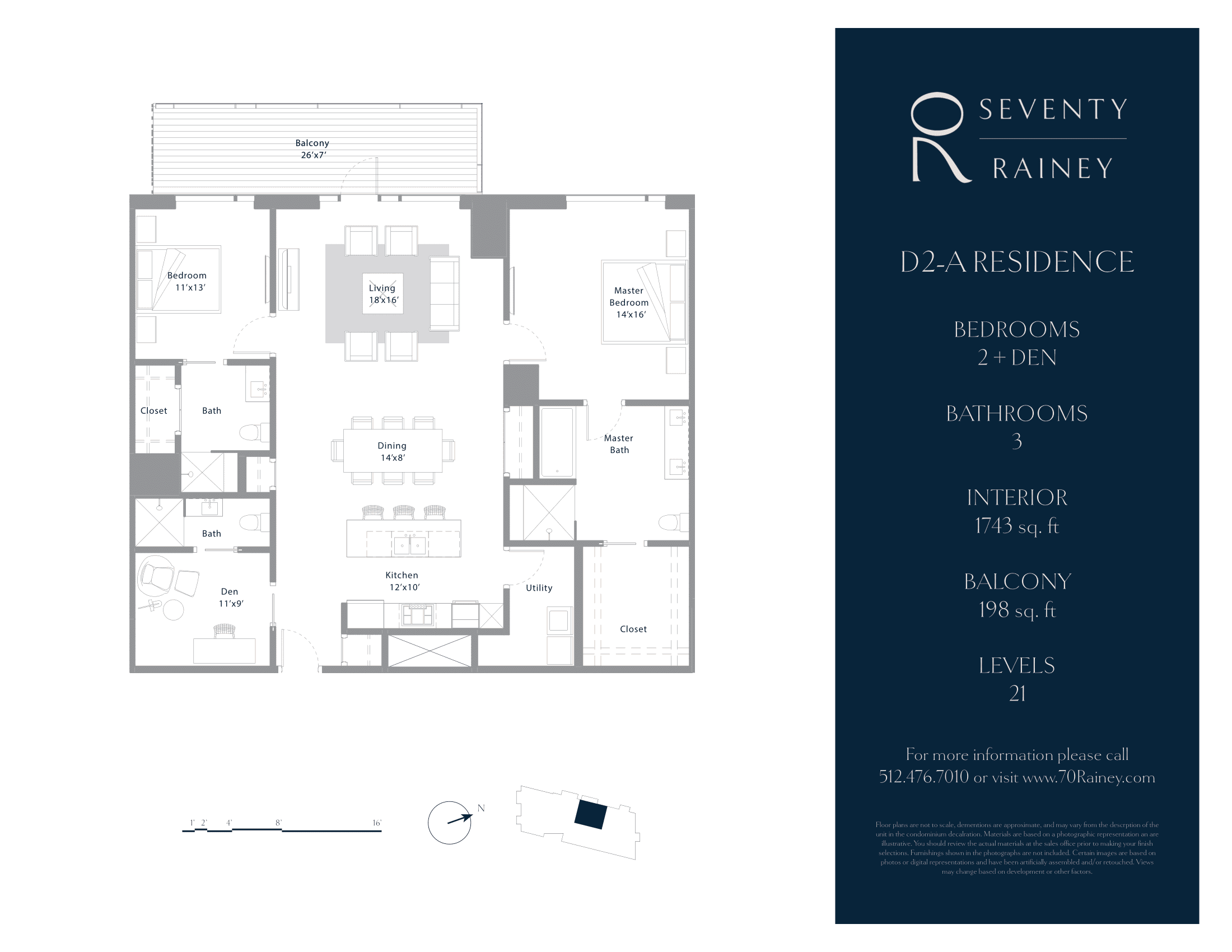 70 Rainey D2 floor plan - 2 bed, 1743 SF