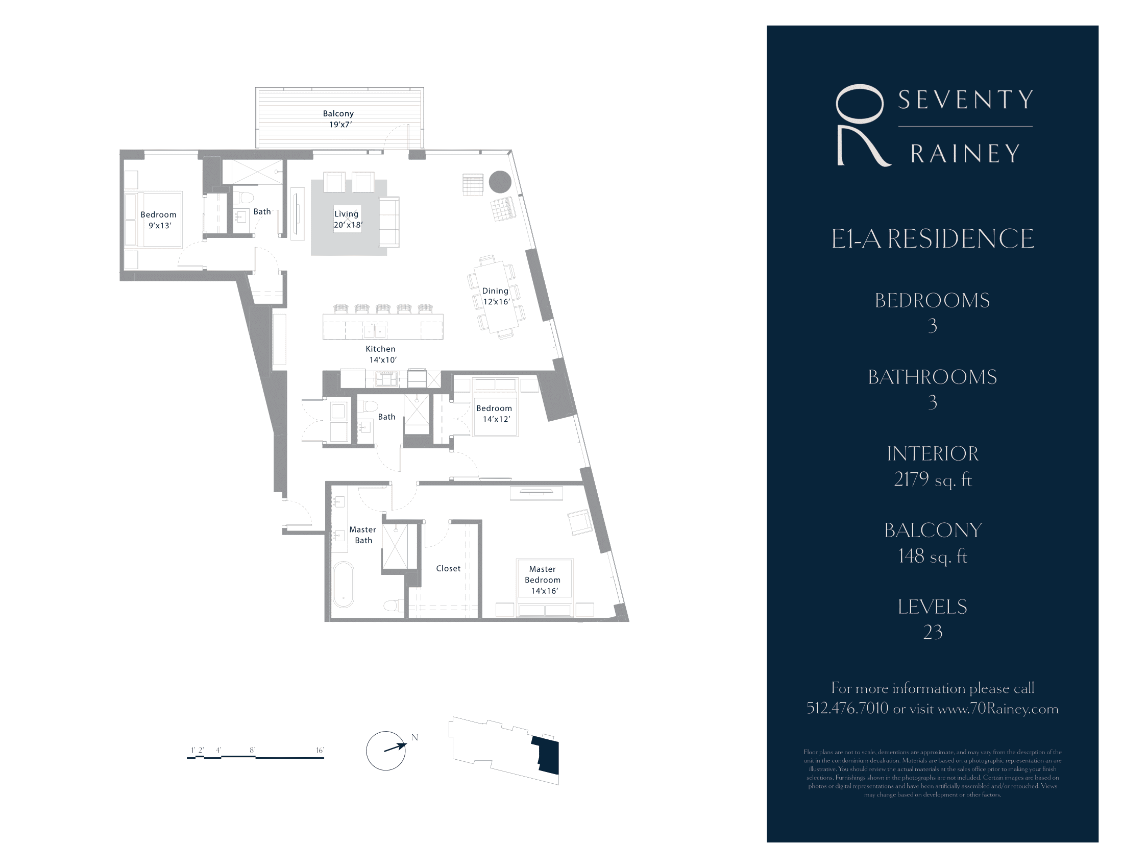 70 Rainey E1-A floor plan - 3 bed, 2179 SF