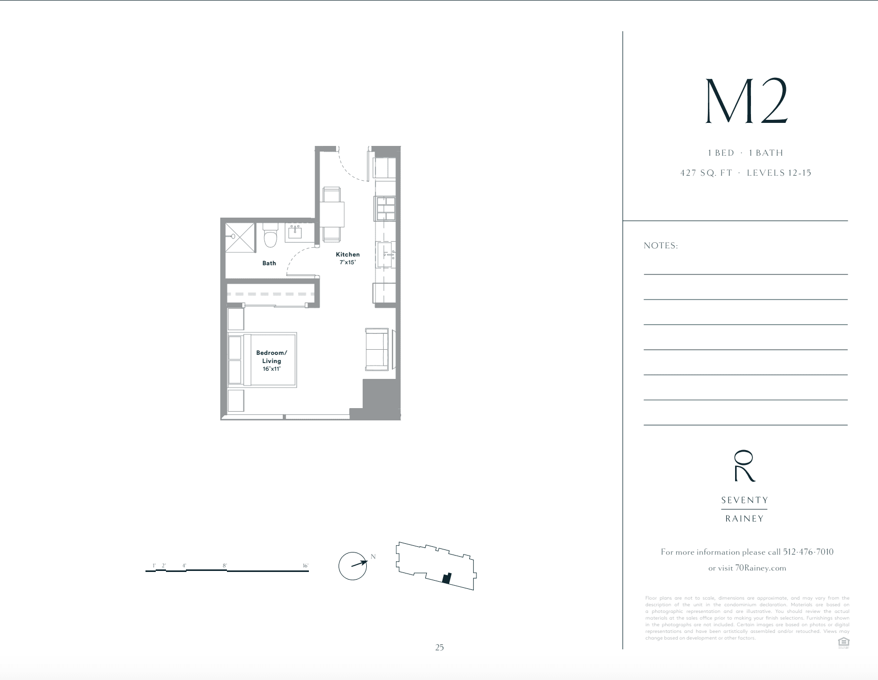 70 Rainey M2 floor plan - 1 bed, 427 SF