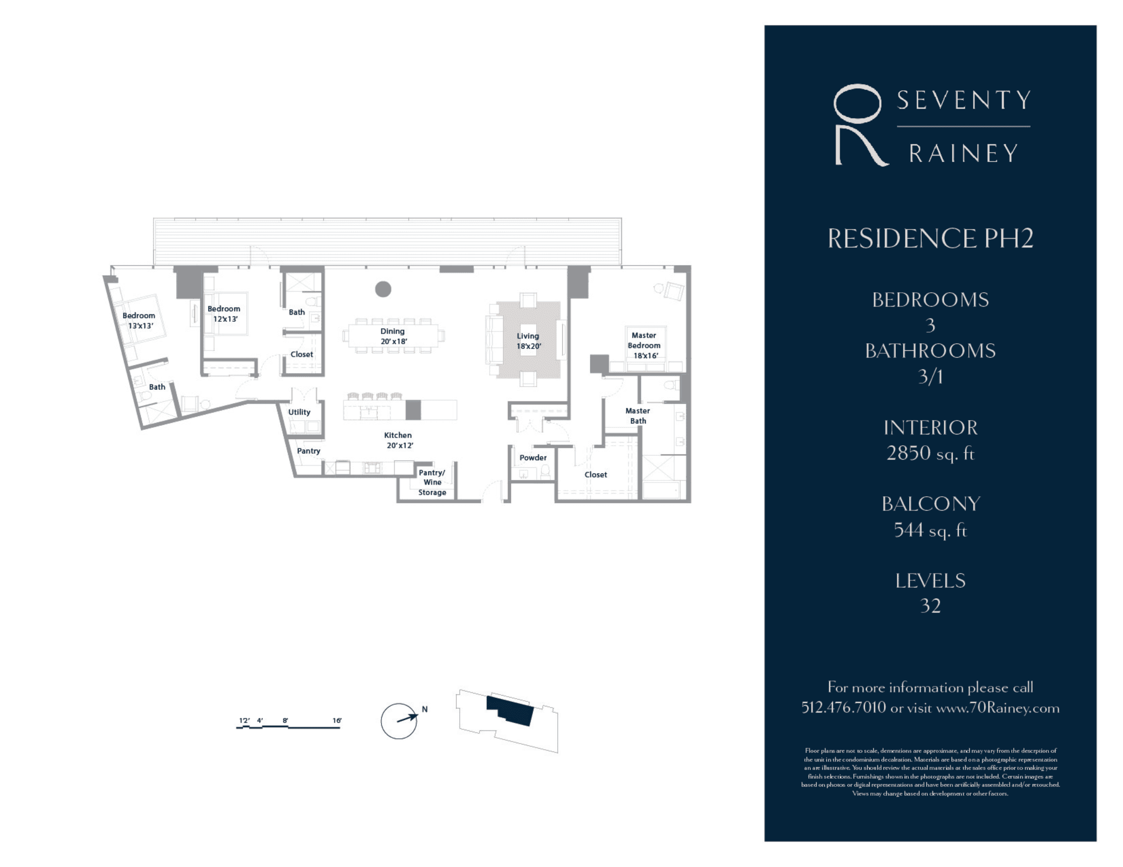 70 Rainey PH2 floor plan - 3 bed, 2850 SF