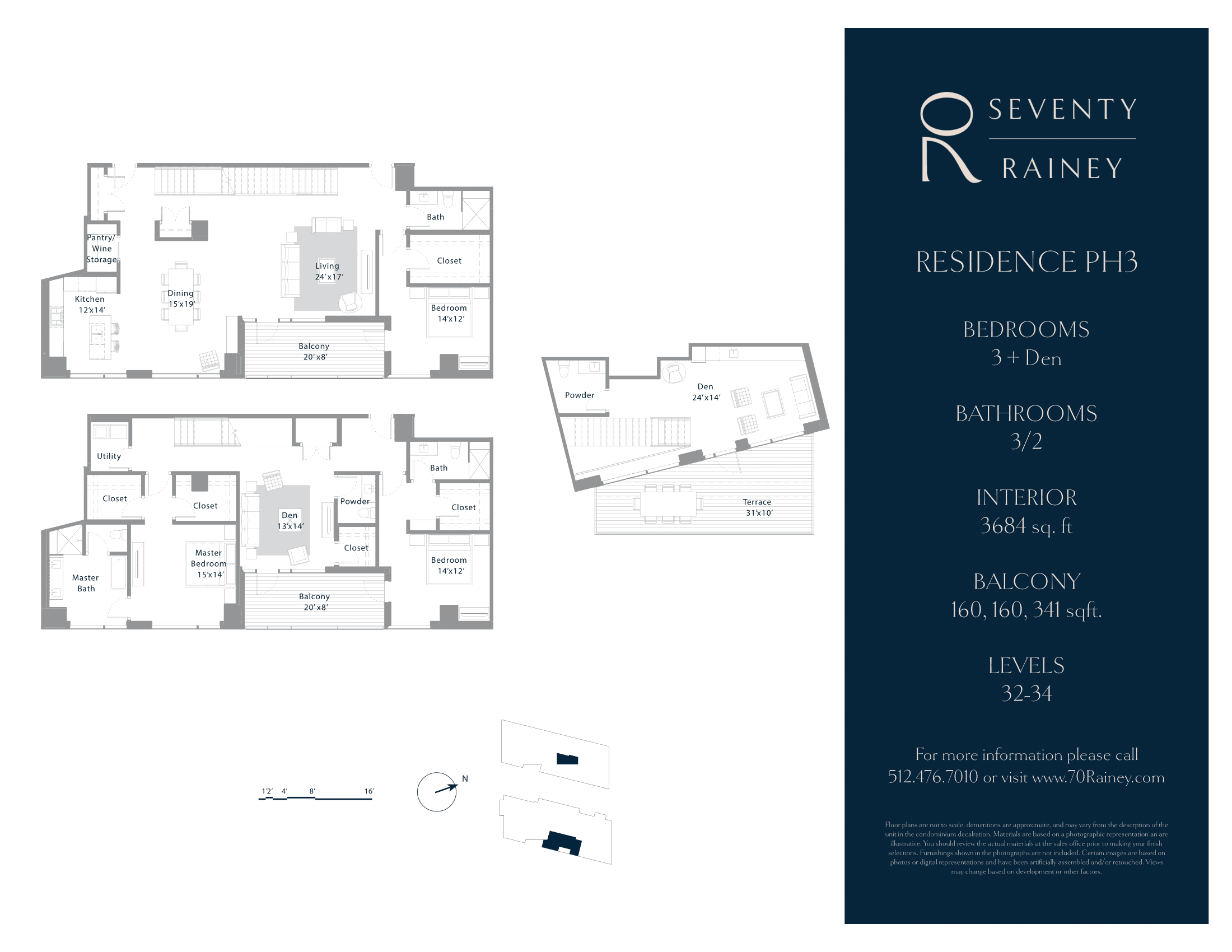 70 Rainey PH3 floor plan - 3 bed, 3684 SF