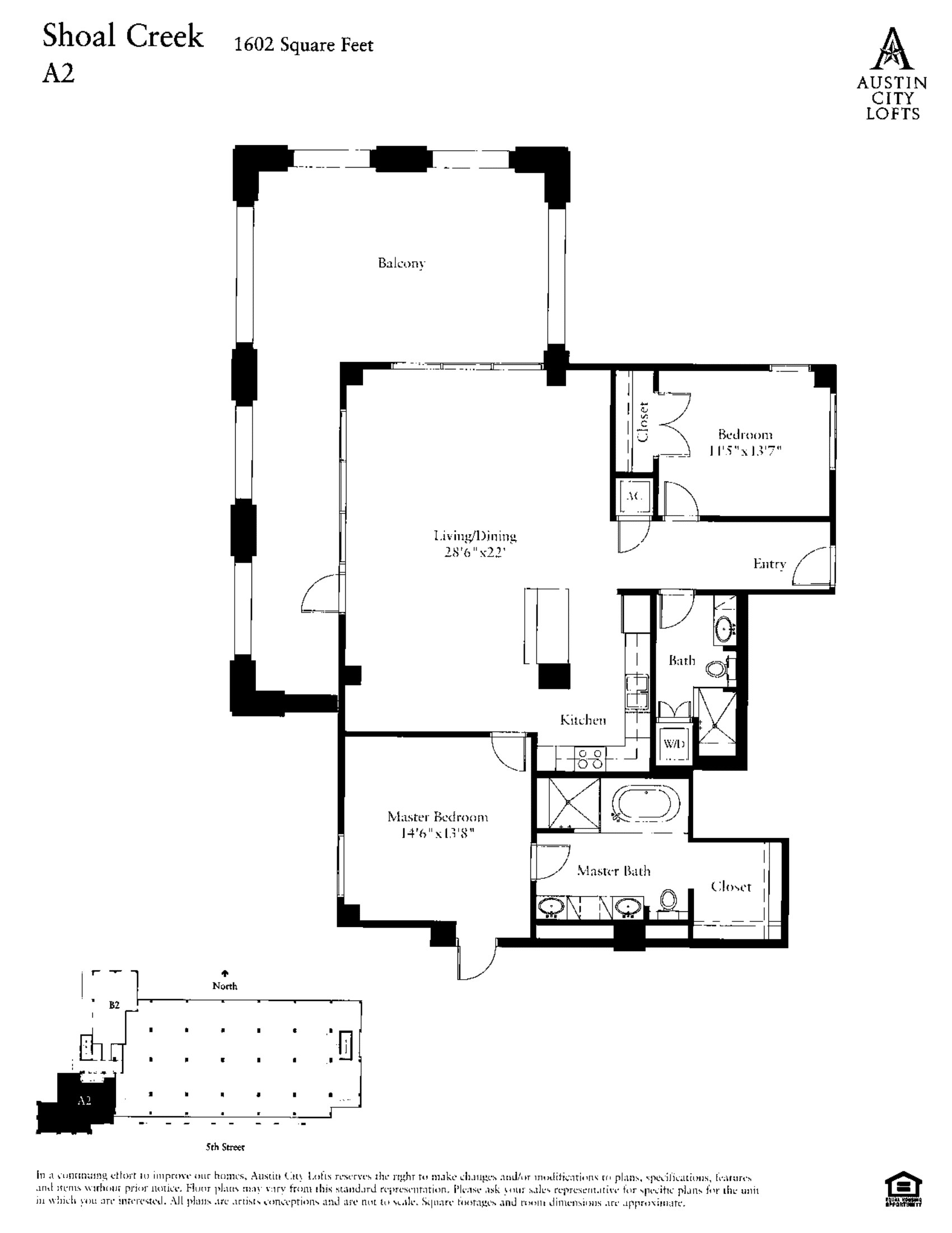 Austin City Lofts A2 – SHOAL CREEK floor plan - 2 bed, 1604 SF