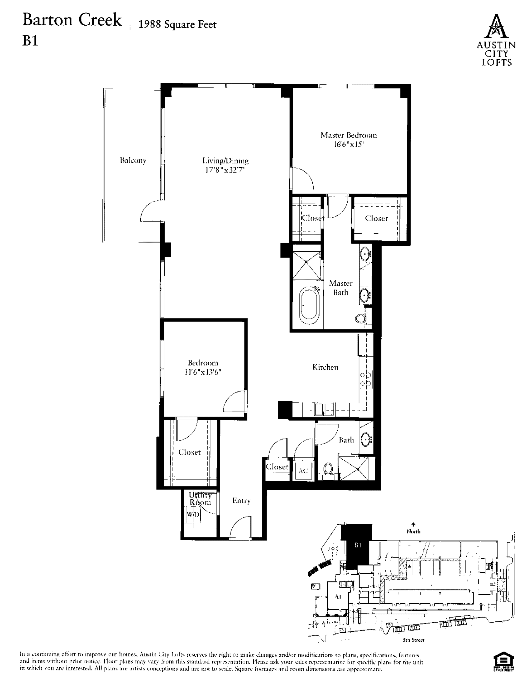 Austin City Lofts B1 – BARTON CREEK floor plan - 2 bed, 1904 SF