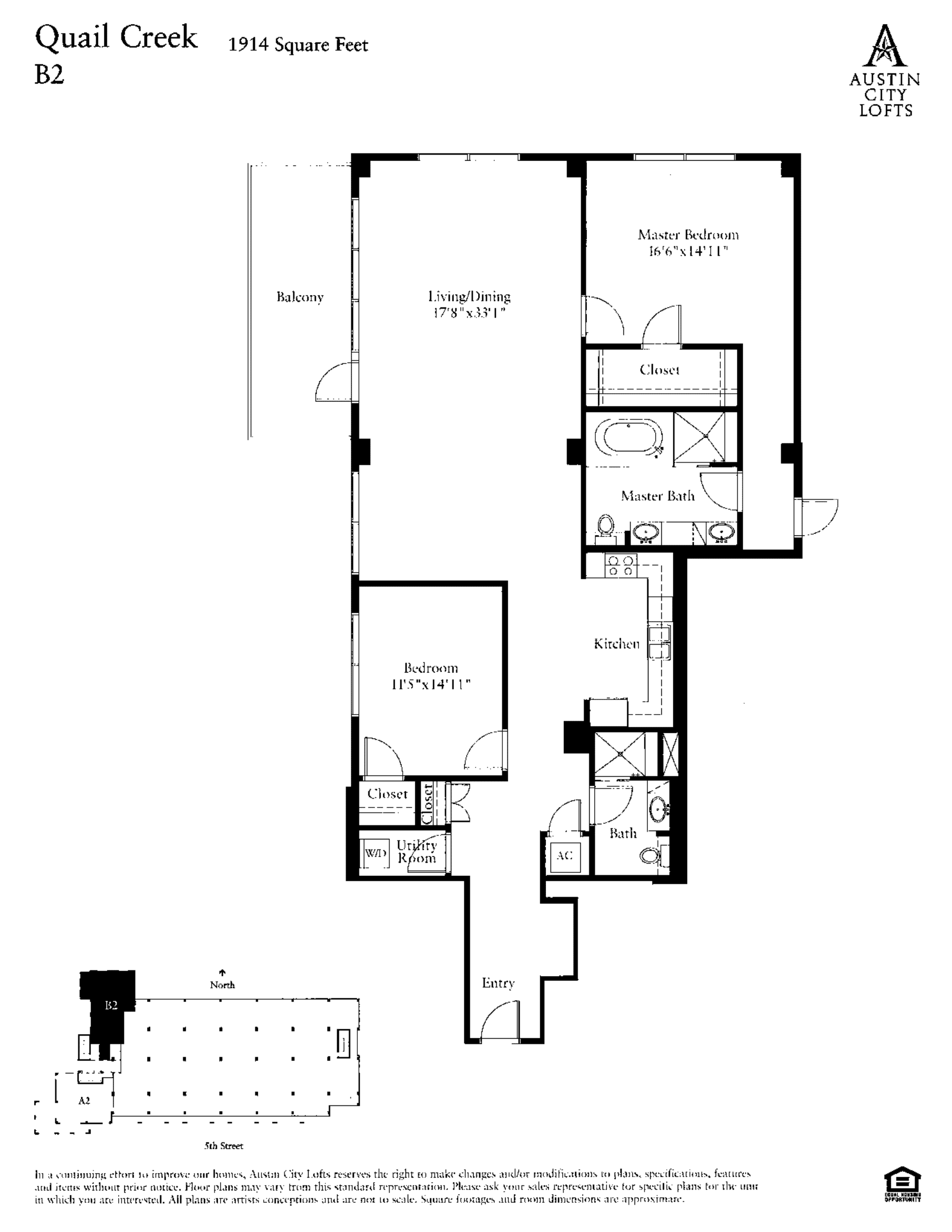 Austin City Lofts B2 – QUAIL CREEK floor plan - 2 bed, 1914 SF
