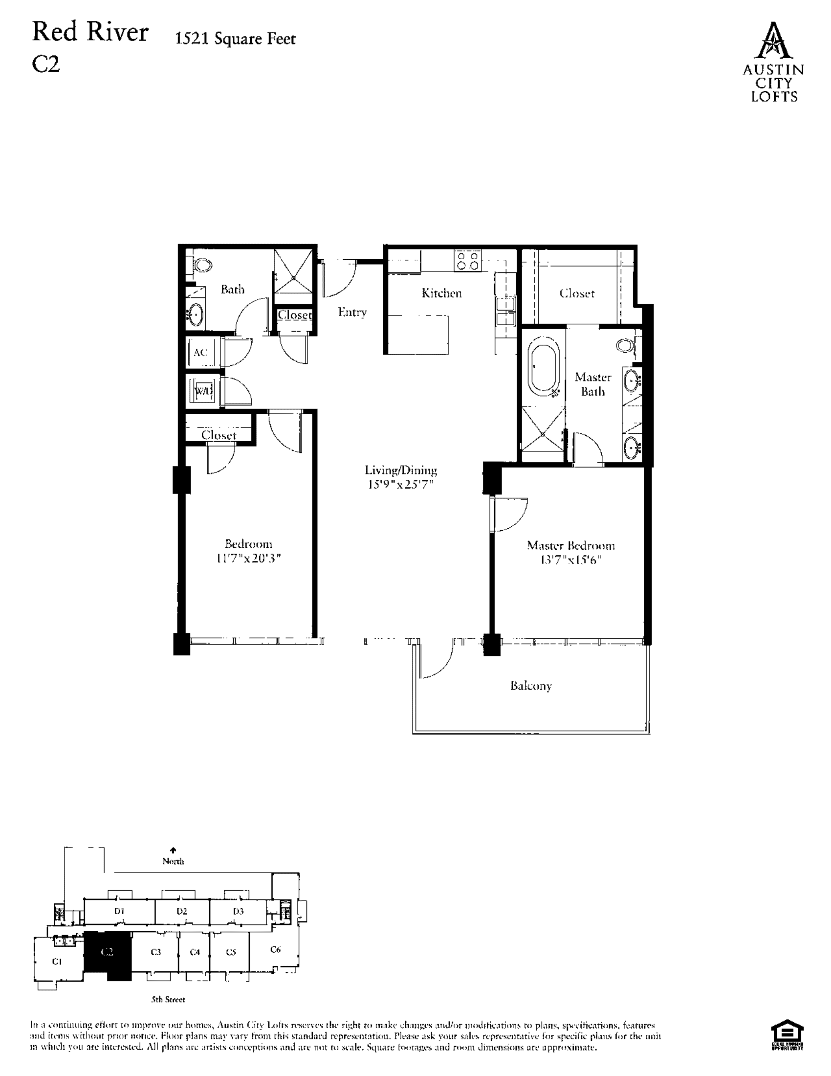 Austin City Lofts C2 – RED RIVER floor plan - 2 bed, 1521 SF