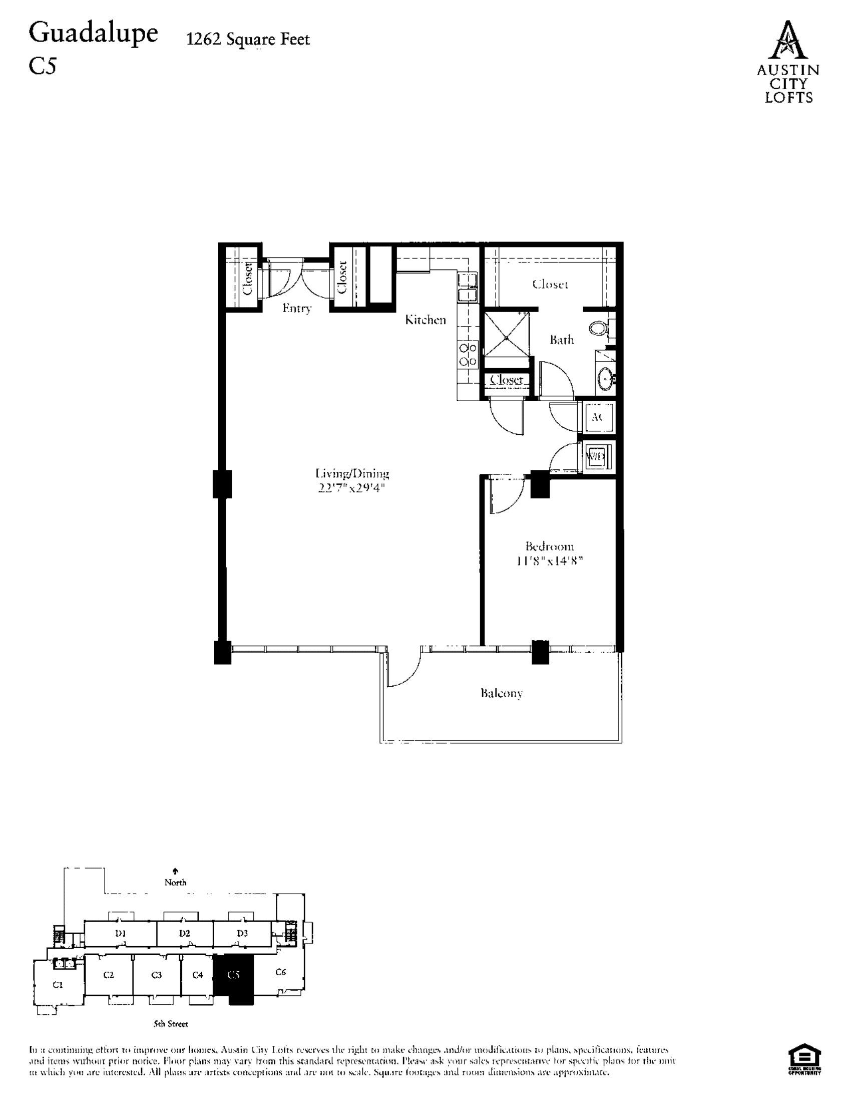 Austin City Lofts C5 – GUADALUPE floor plan - 1 bed, 1262 SF