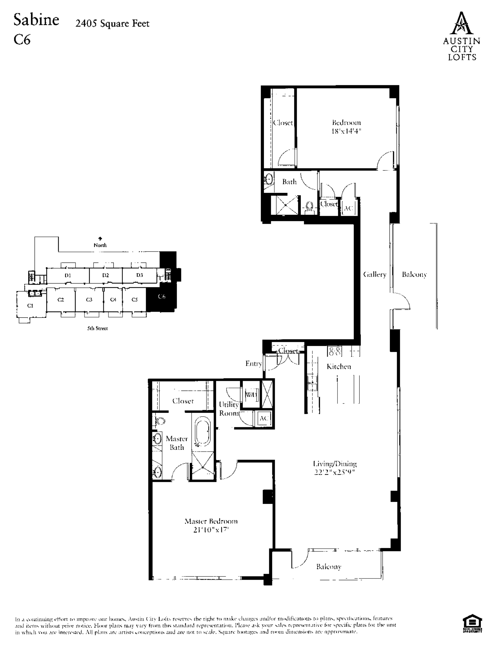 Austin City Lofts C6 – SABINE floor plan - 2 bed, 2405 SF