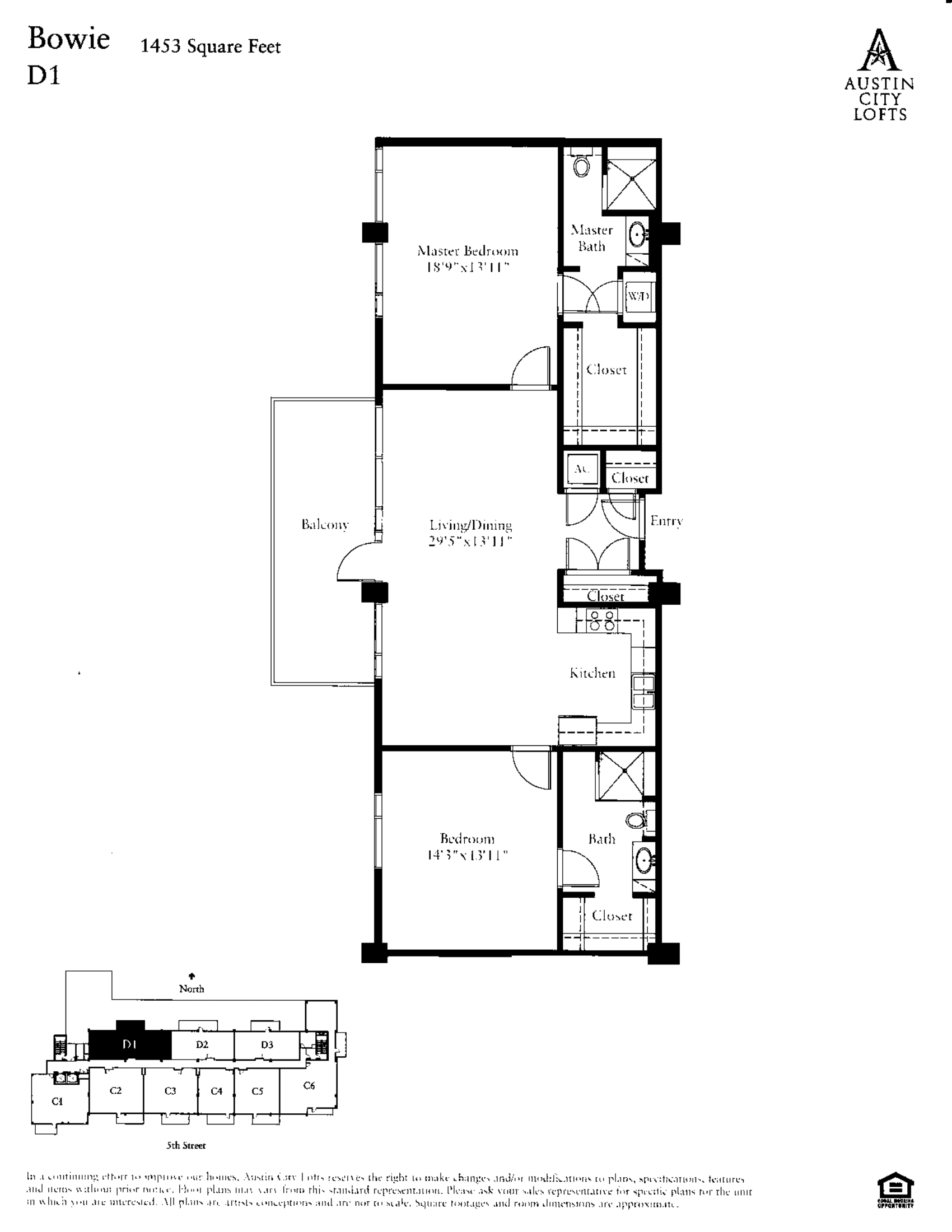 Austin City Lofts D1 – BOWIE floor plan - 2 bed, 1453 SF