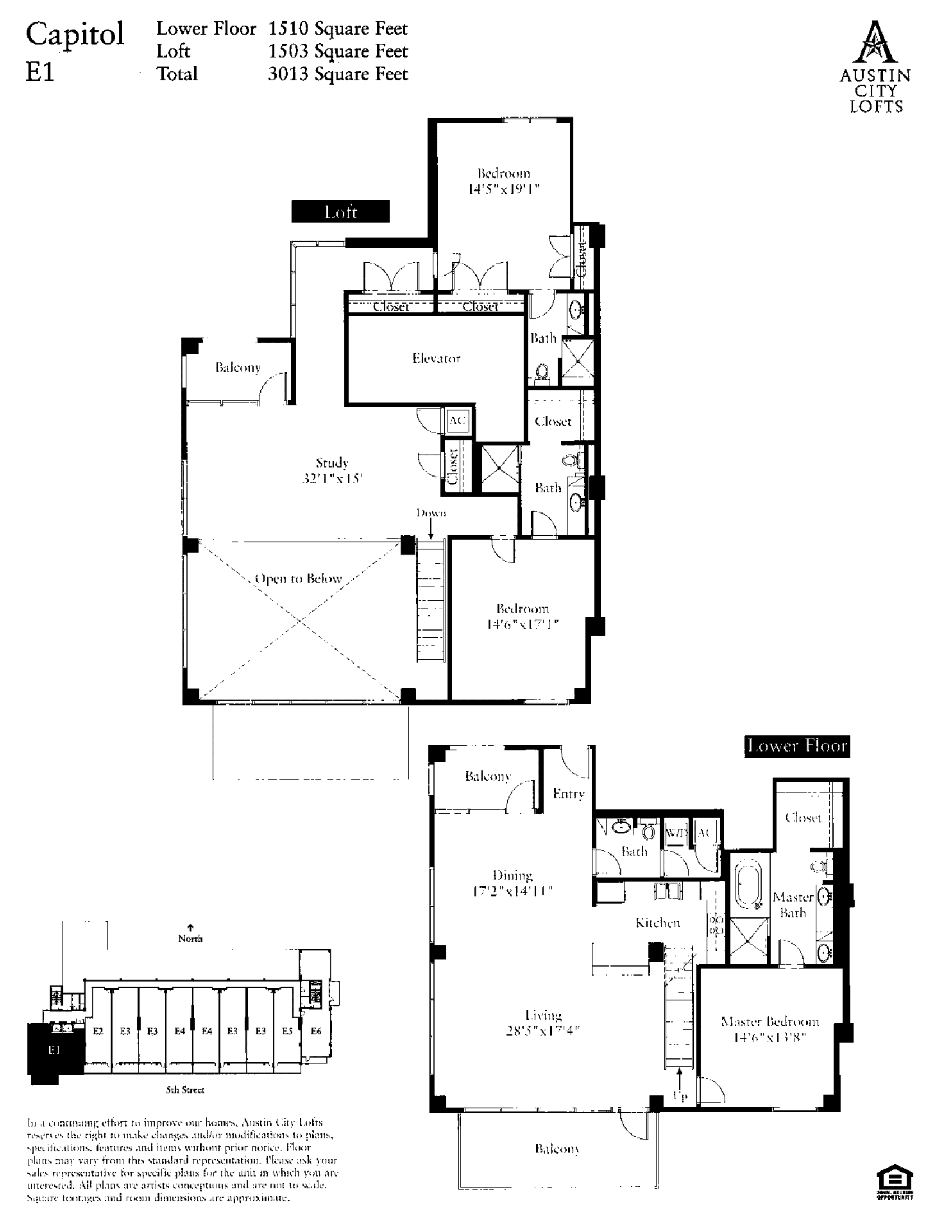 Austin City Lofts E1 – CAPITOL floor plan - 3 bed, 3013 SF