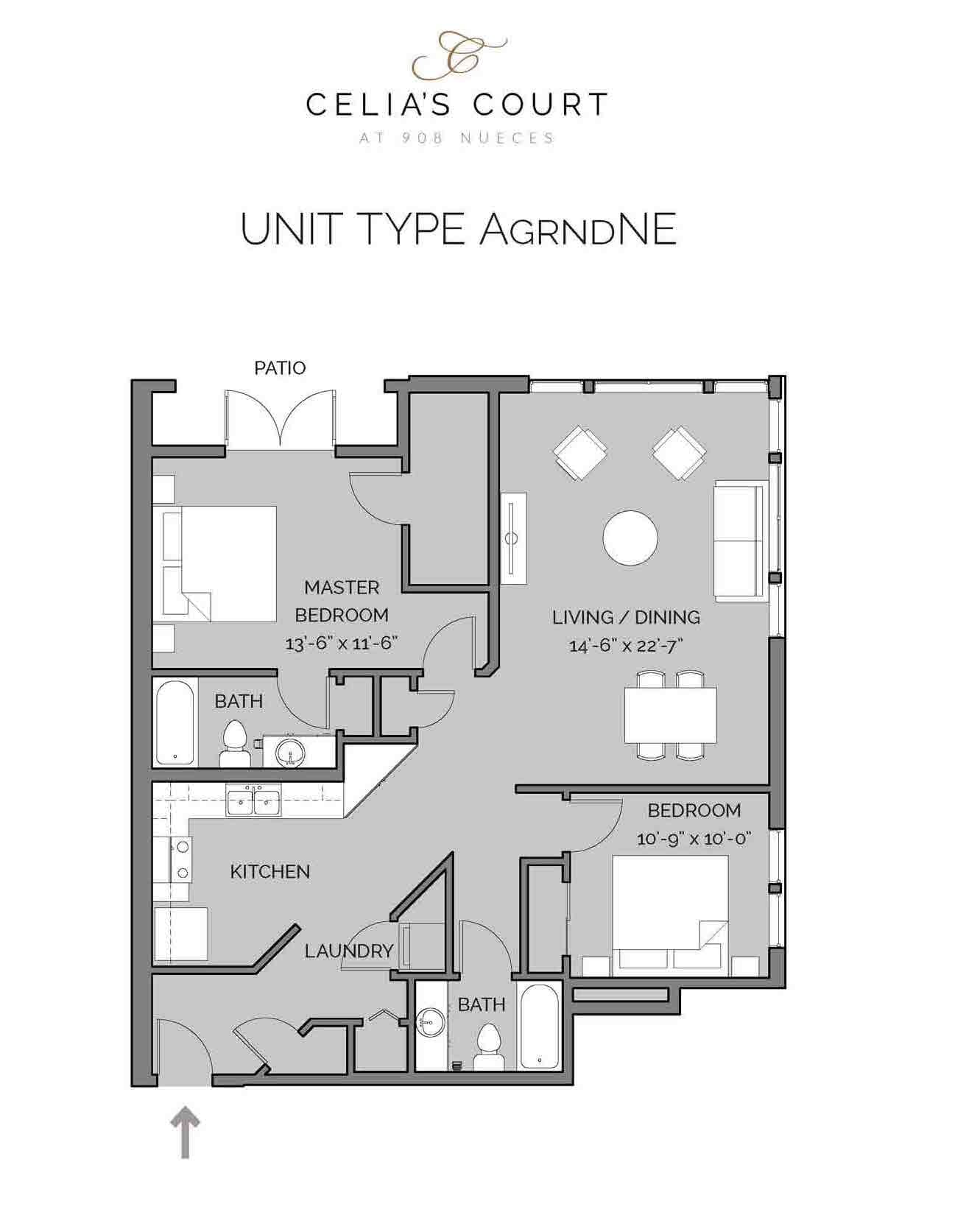 Celia's Court AgrndNE floor plan - 2 bed, 1211 SF