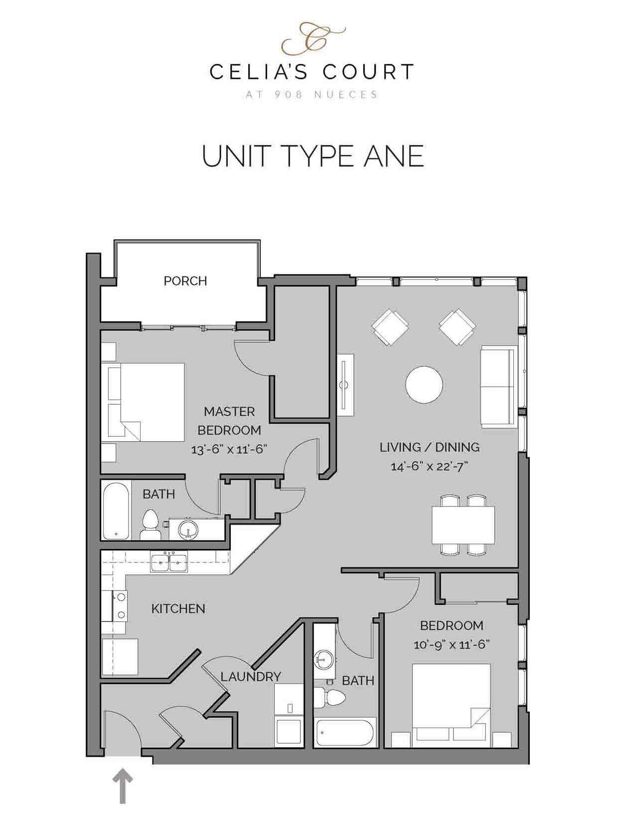 Celia's Court ANE floor plan - 2 bed, 1270 SF