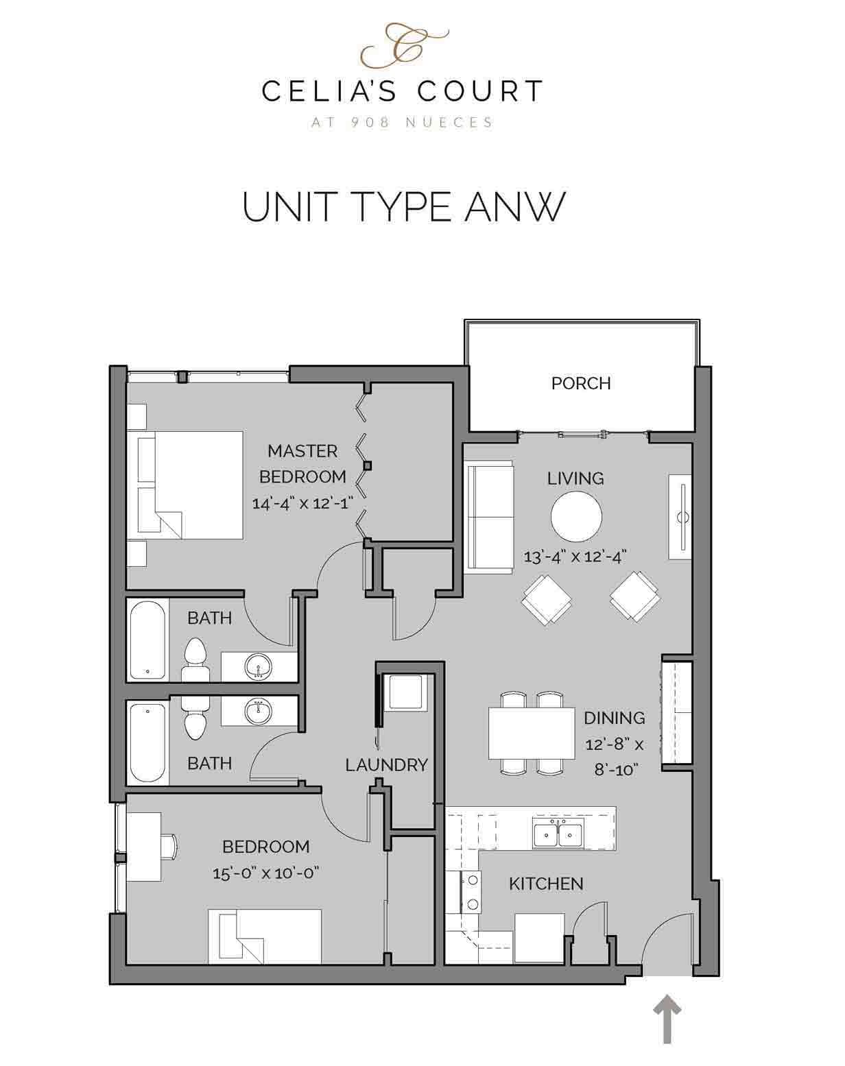 Celia's Court ANW floor plan - 2 bed, 1150 SF
