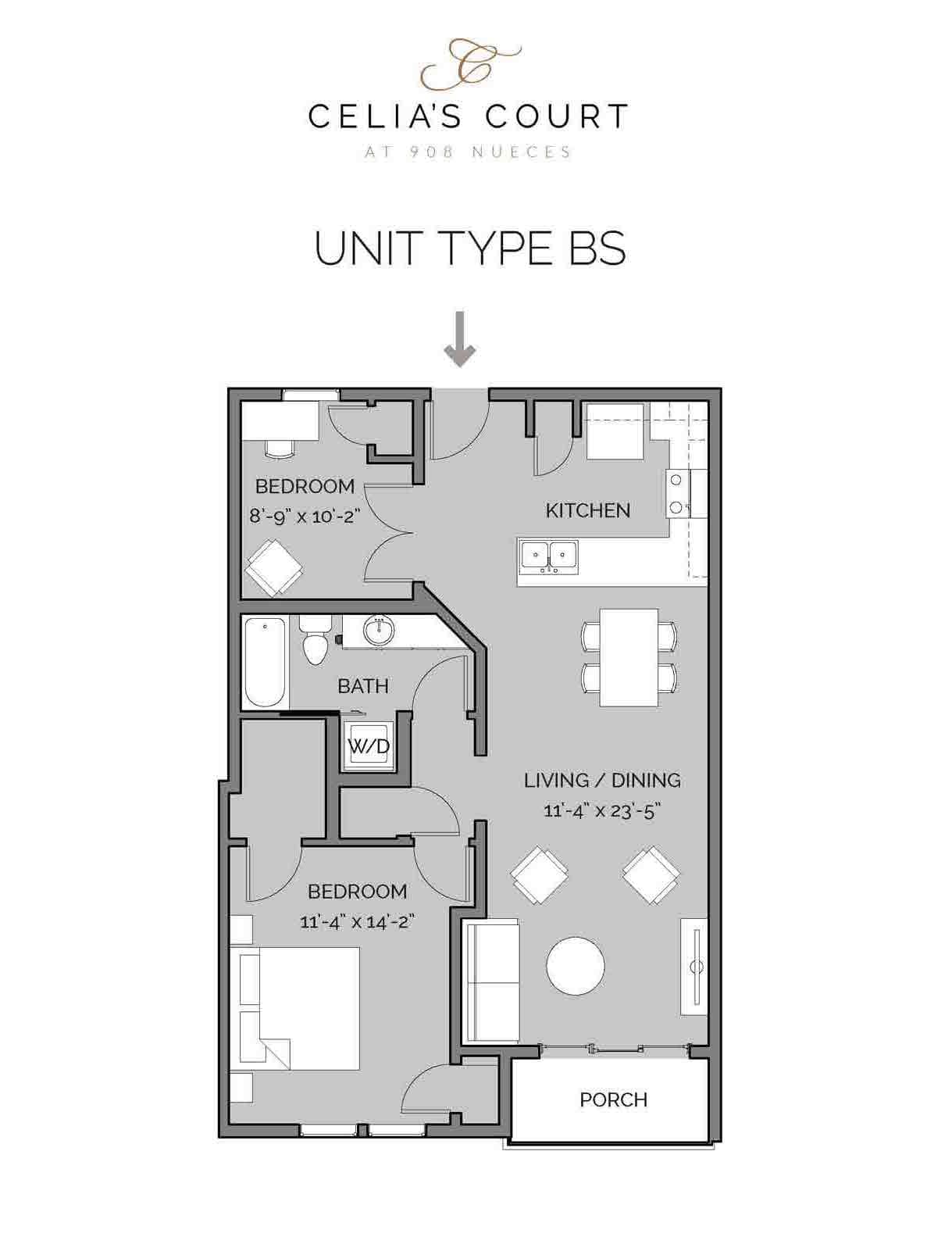 Celia's Court BS floor plan - 2 bed, 923 SF