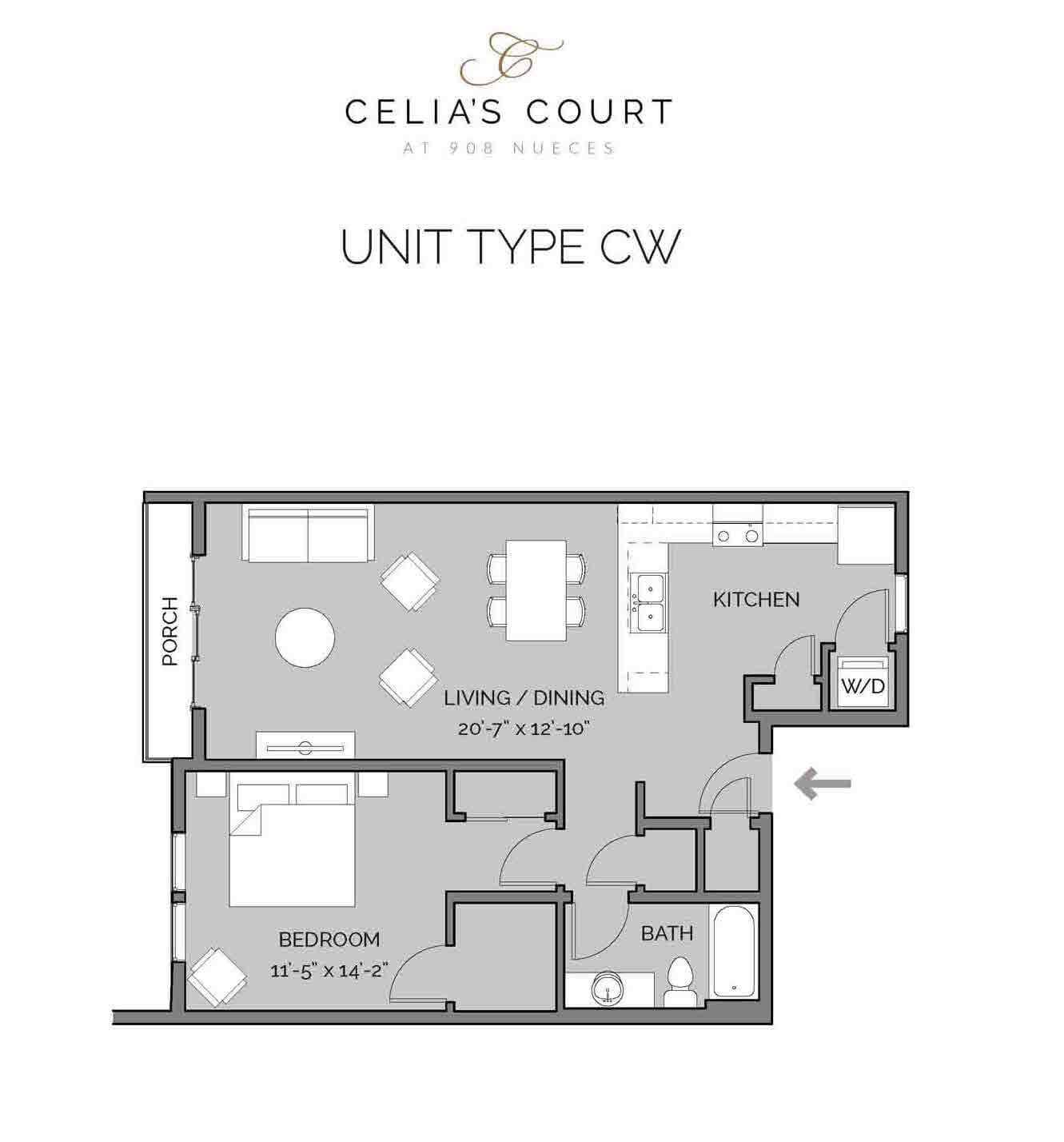 Celia's Court CW floor plan - 1 bed, 852 SF