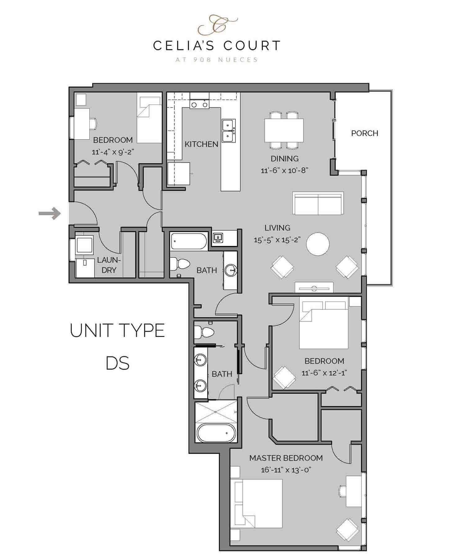 Celia's Court DS floor plan - 3 bed, 1632 SF