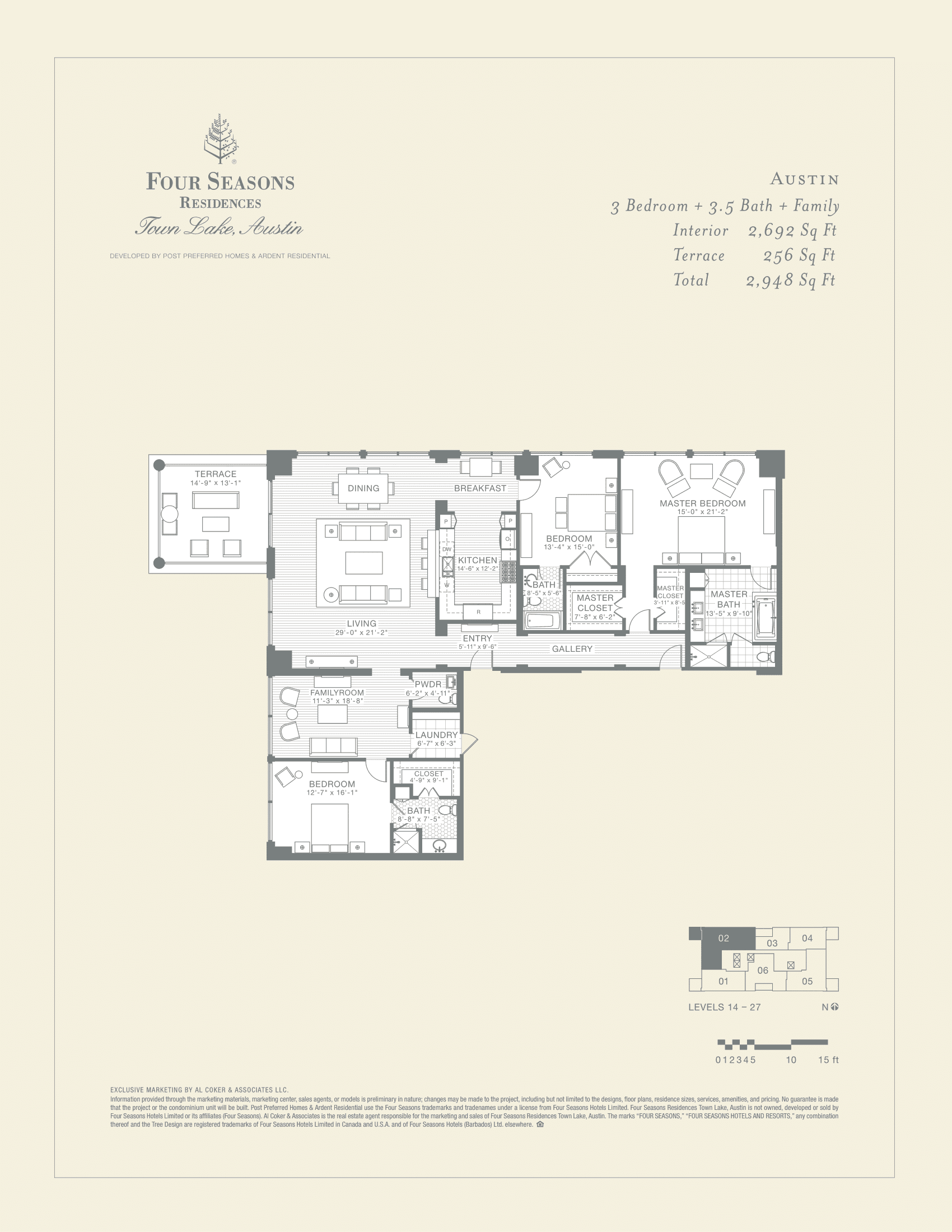 Four Seasons Residences AUSTIN floor plan - 3 bed, 2948 SF