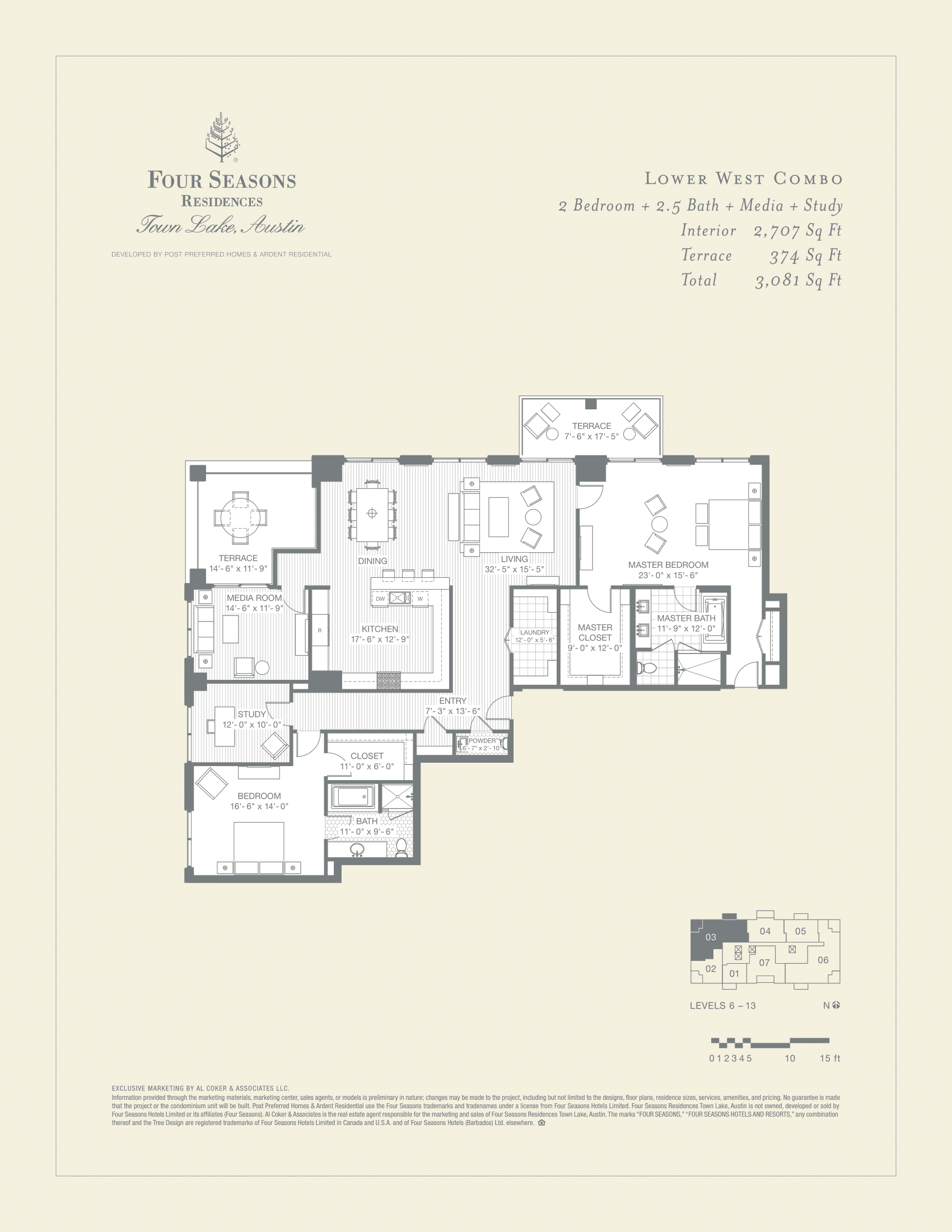 Four Seasons Residences LOWER WEST COMBO floor plan - 2 bed, 3081 SF