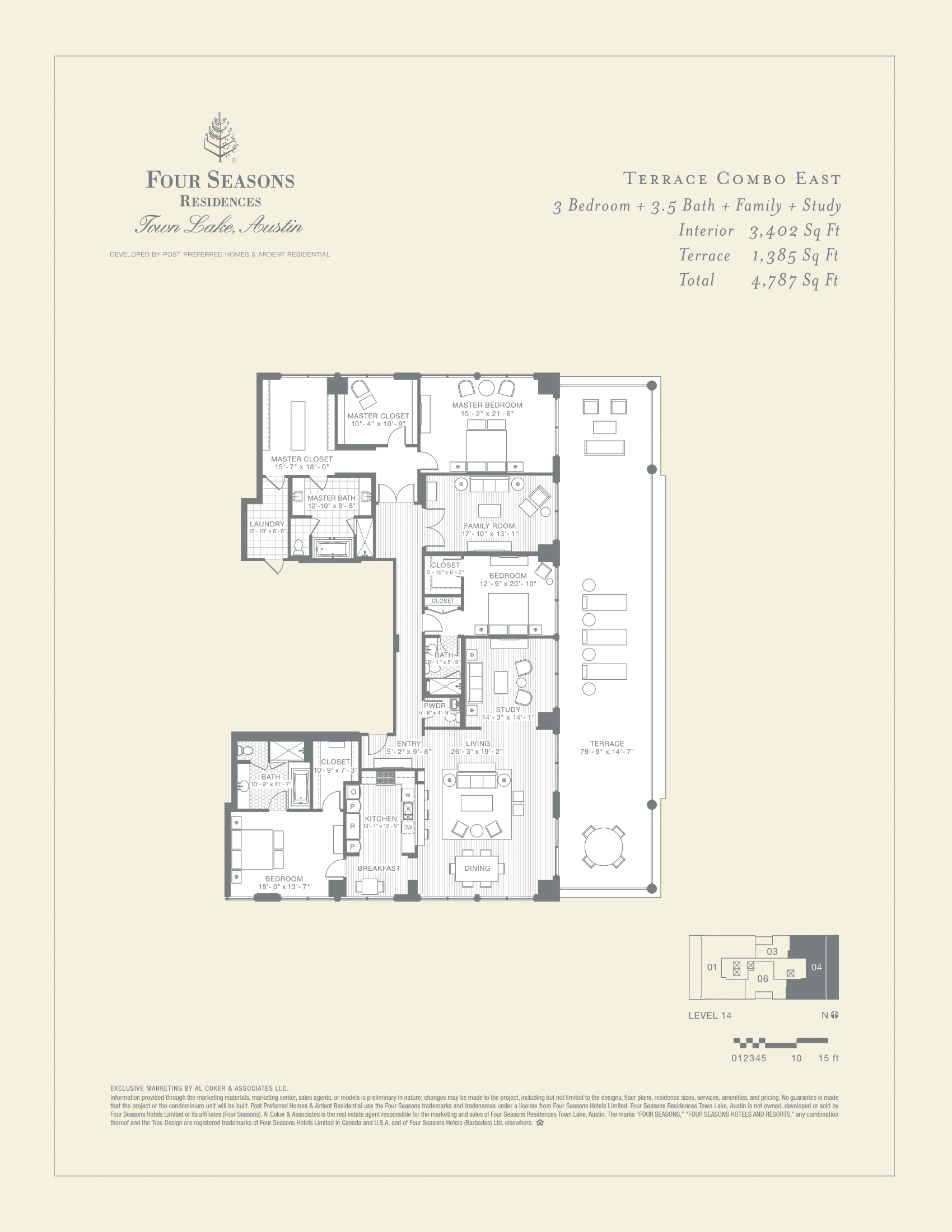 Four Seasons Residences SUPER PENTHOUSE EAST floor plan - 4 bed, 6146 SF