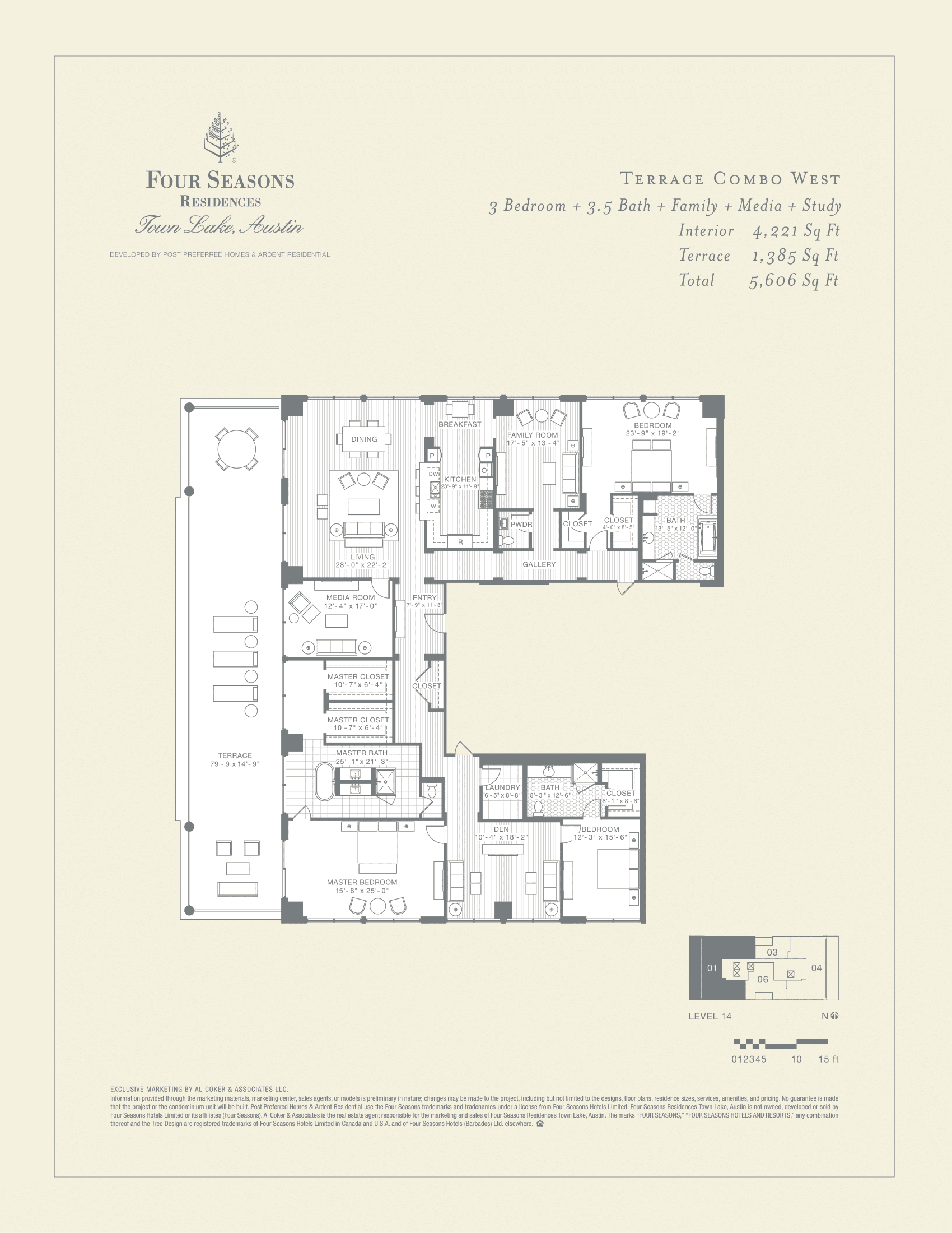 Four Seasons Residences TERRACE COMBO WEST floor plan - 3 bed, 5606 SF
