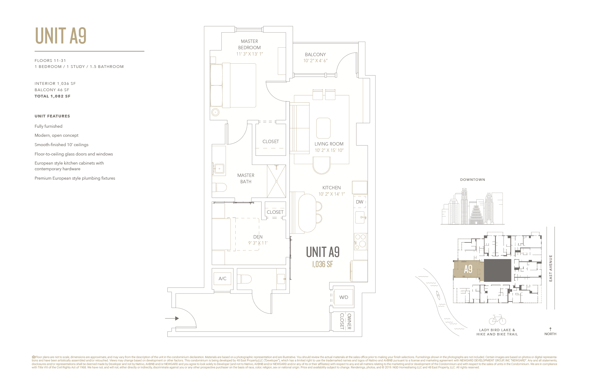 A9 floor plan — 2 bed, 1036 SF