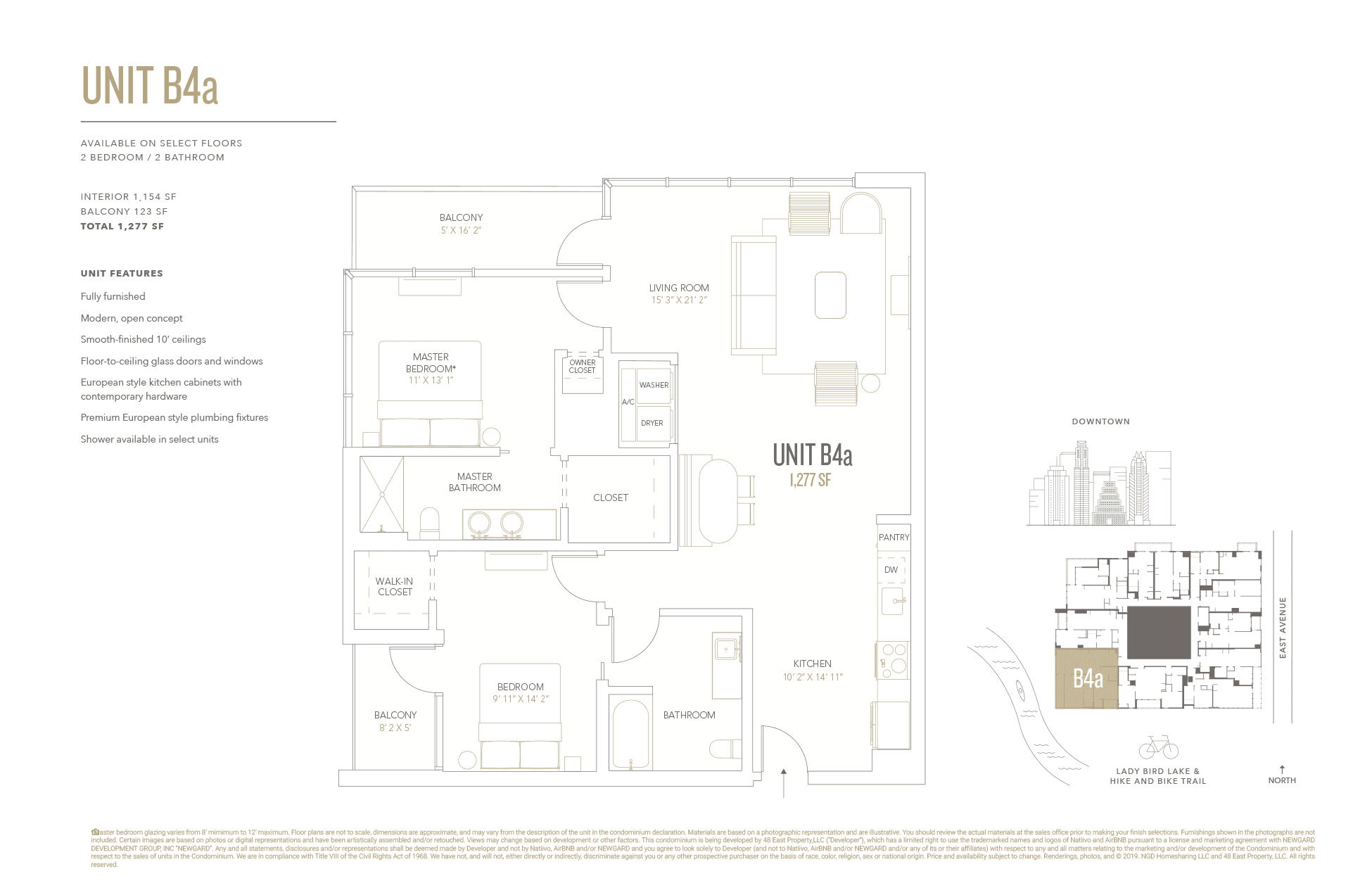 B4a floor plan — 2 bed, 1154 SF