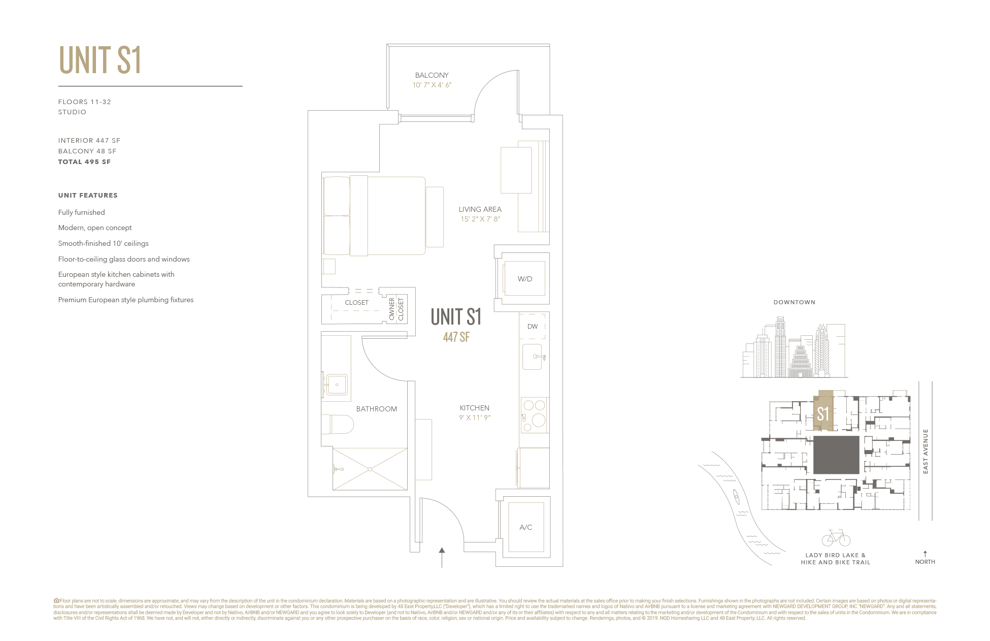 Natiivo S1 floor plan - 1 bed, 495 SF