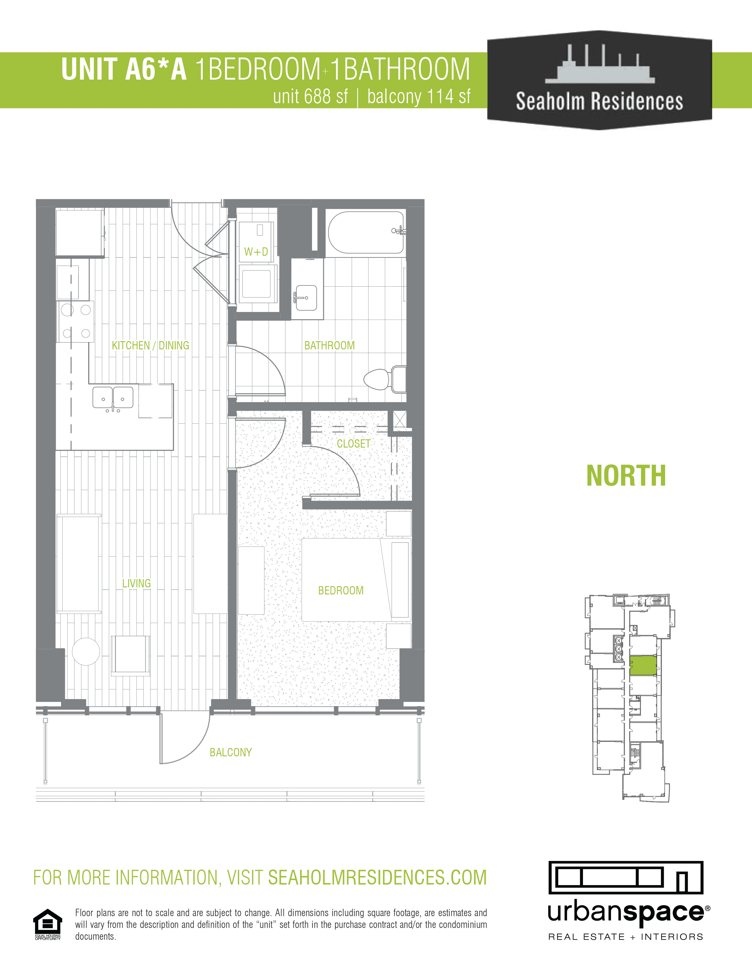 Seaholm Residences A6-NA floor plan - 1 bed, 688 SF